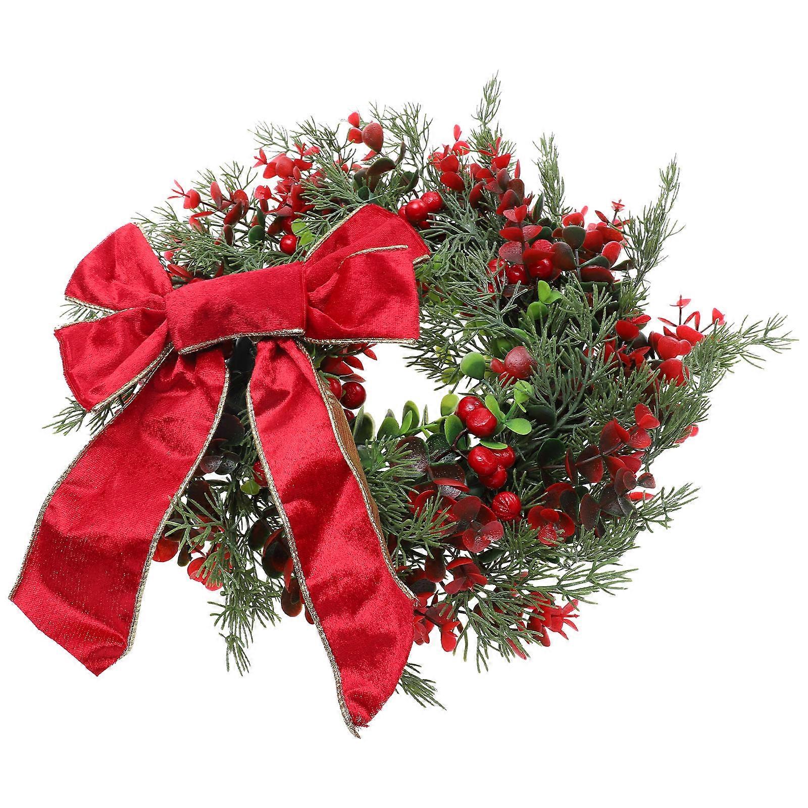 Lifelike Garland Decor Door Hanging Wreath Xmas Wreath Pendant Red Round 35x35cm Festive Atmosphere Creation Home Decoration 1Set