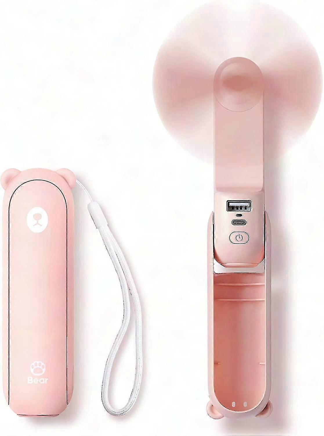 Compact Portable Fan - 3-in-1 Rechargeable Personal Fan with Built-in Power Bank and LED Light, 14-21 Hours Battery Life, Lightweight Design - Pink