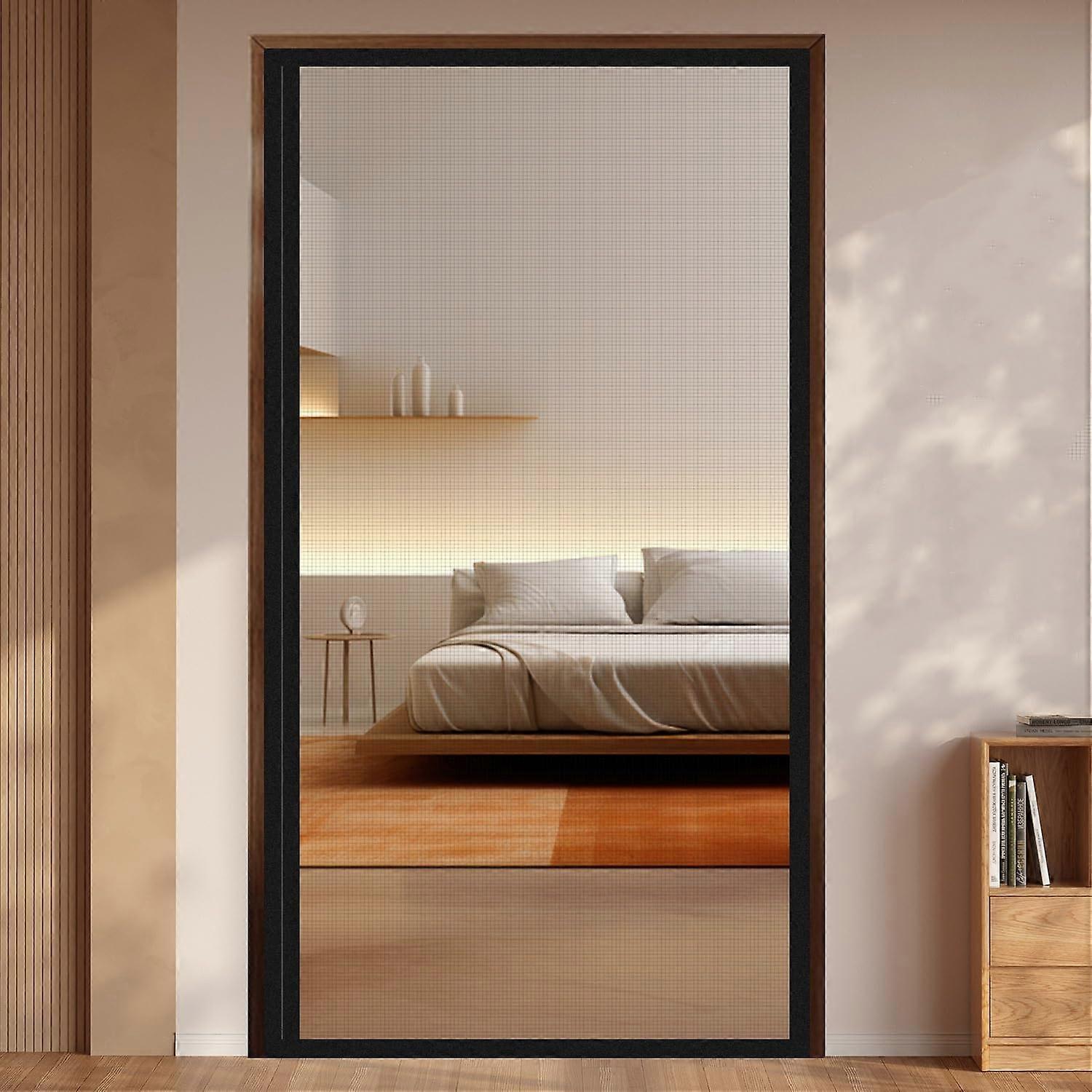 Magnetic Fly Screen Door with Continuous Magnet Strips - Retractable Mosquito Net with Self-Closing Mechanism for Front Doors, 90x200cm