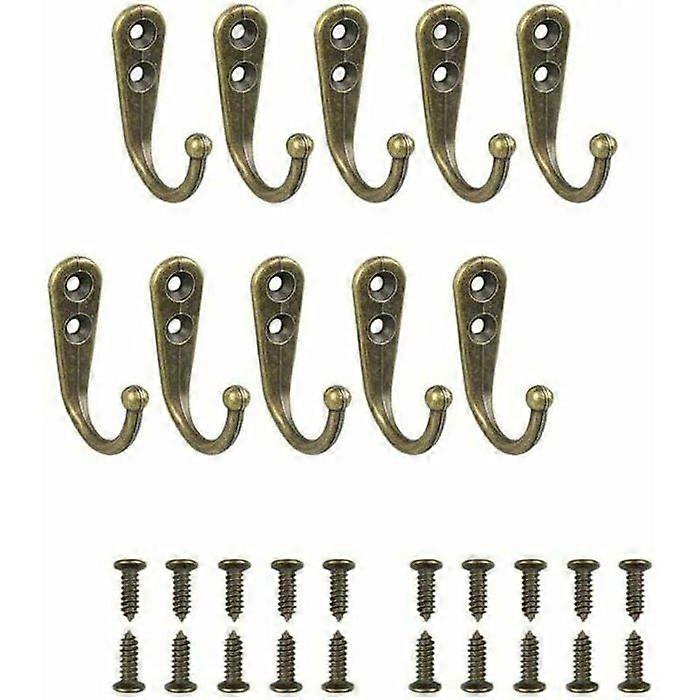 Single Hook, Wall Hook, Coat Hook with Mounting Screws, 10 Pieces Bronze