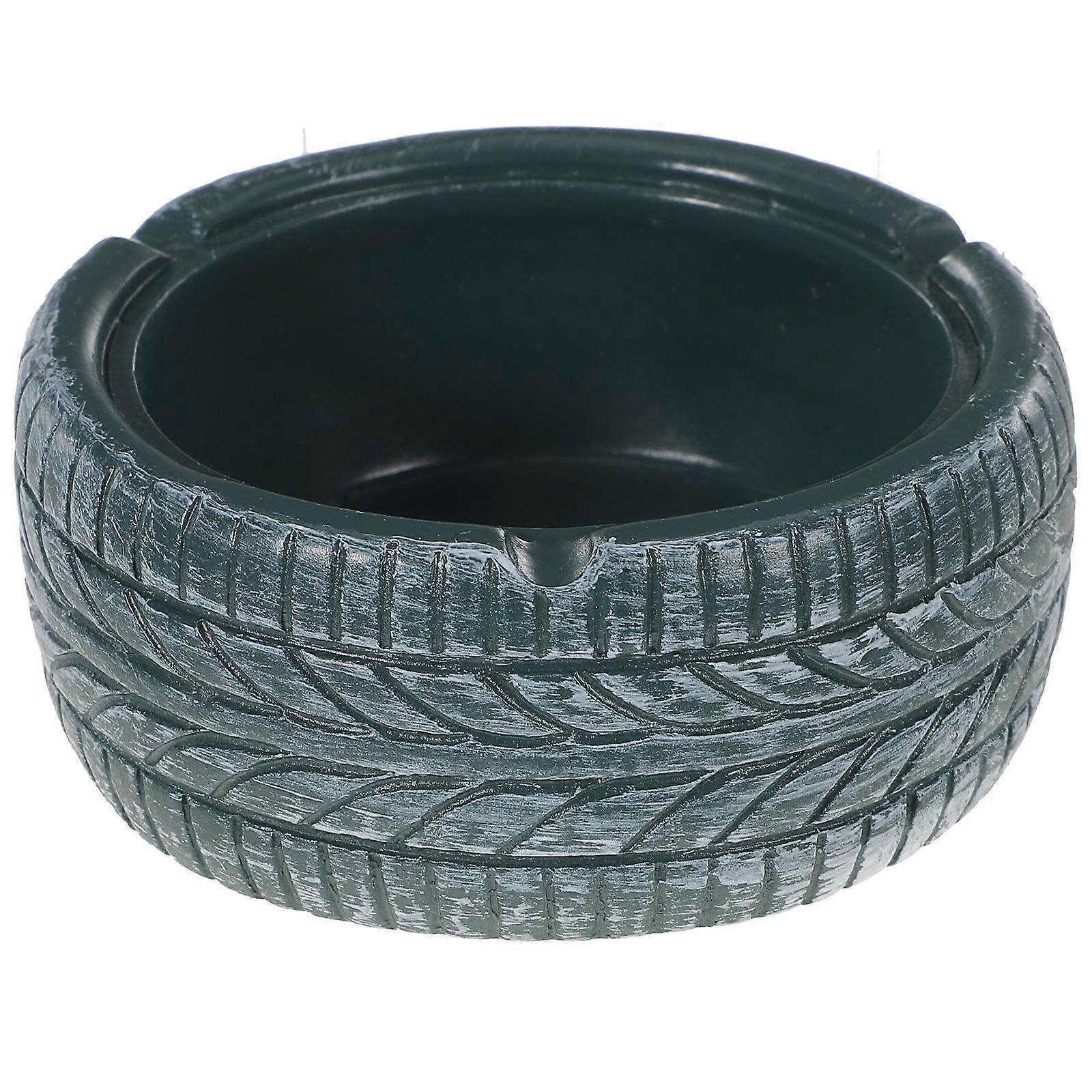 Vintage Green Resin Tire Ashtray – Compact Desktop Ash Tank with Craftsmanship, Multifunctional Office Ashtray and Small Storage Container for Home