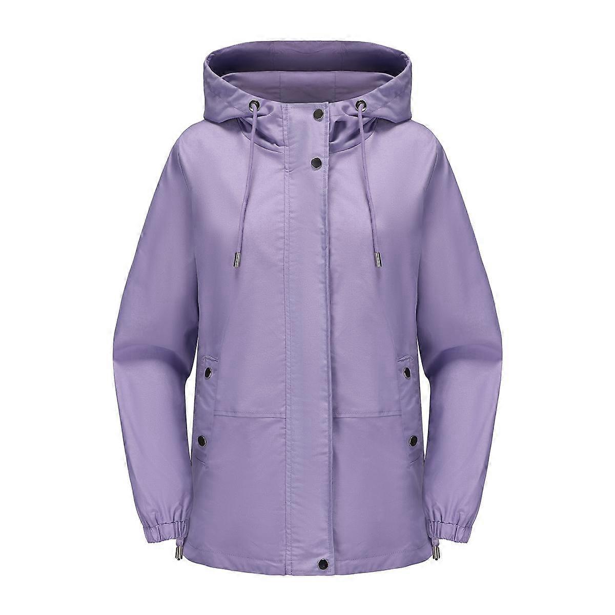 Women’s Windcheaters Hooded Zipper Windproof Jackets Solid Color Loose Trench Coat Autumn Winter Casual Outdoor Hiking Wear