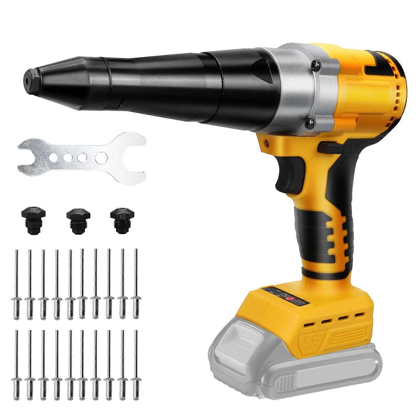 Battery Rivet Gun Compatible with Dewalt 20V, Brushless Electric Riveter with LED Light, 20 Rivets, 3 Adapters