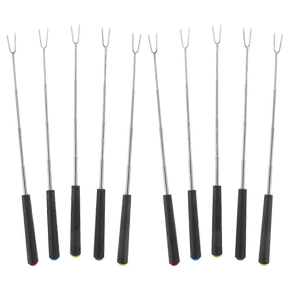 Extendable BBQ Fork for Camping Cooking Stainless Steel and ABS Material Assorted Color Portable Roasting Sticks 10Pcs