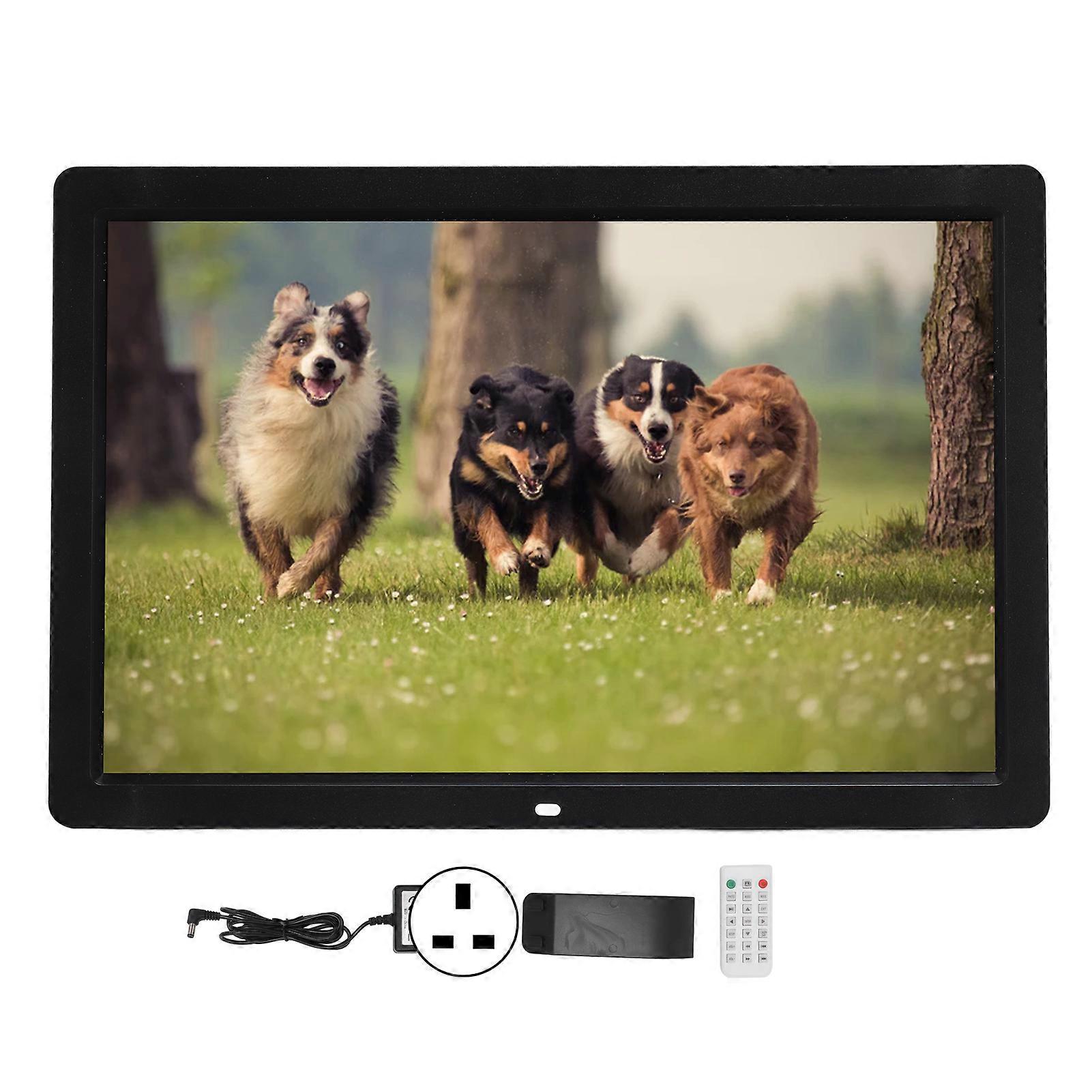 17in Digital Photo Frame HD Multifunctional Electronic Photo Album Support Video Picture Playback Music Clock Calendar 100‑240V UK Plug