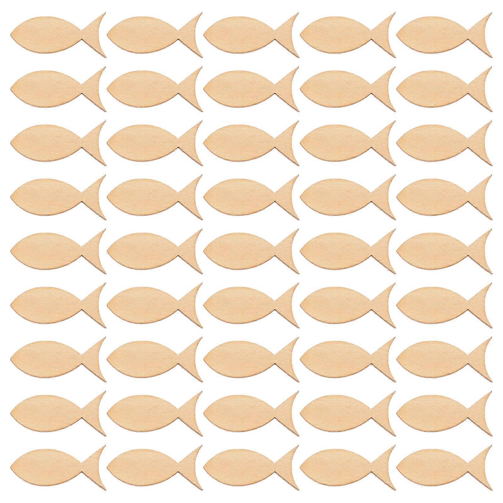 Craft Ornaments Wooden Chips Fish Shape Diy Decoration Beige 0.2X1.9X4CM 100Pcs
