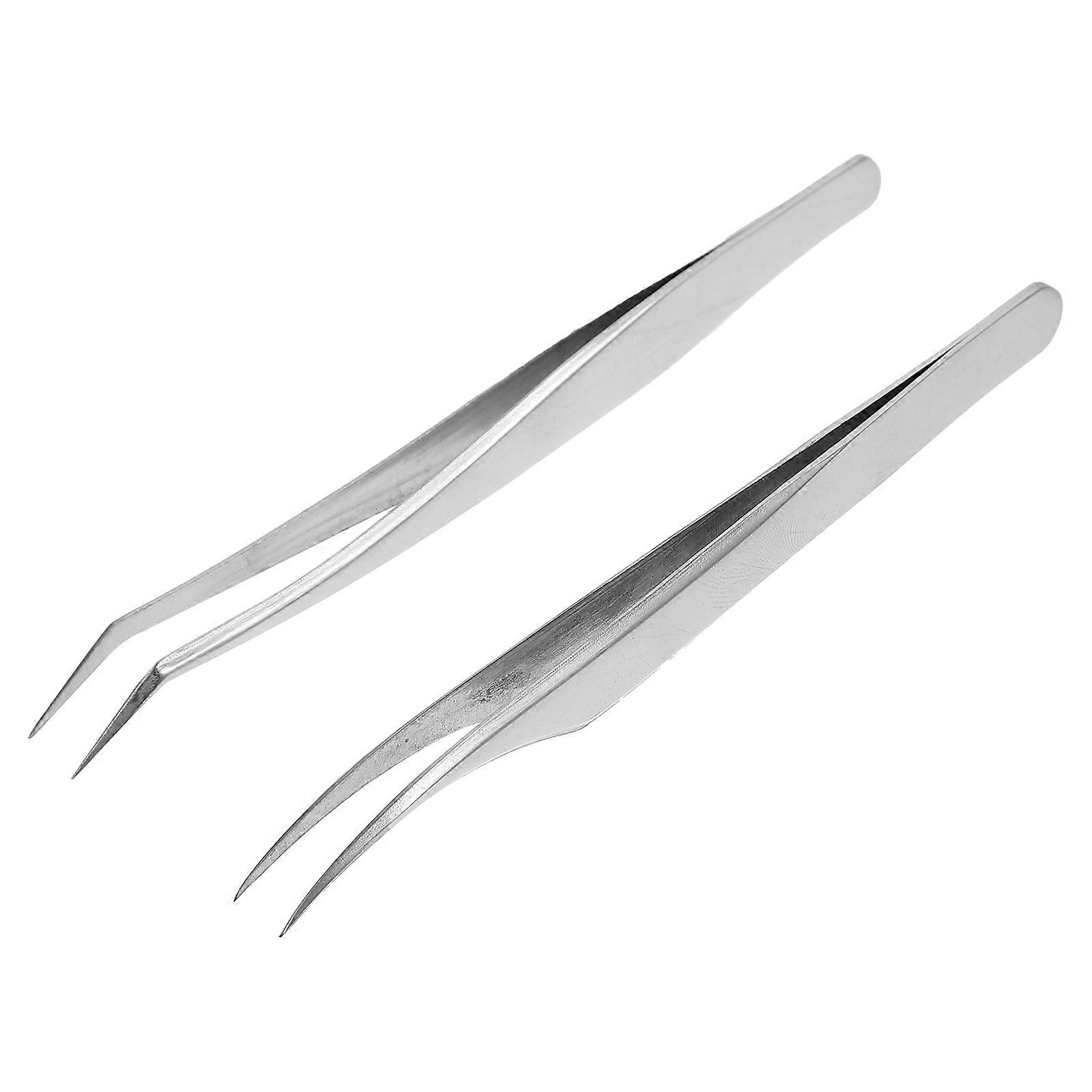2Pcs Silver Eyelash Grafting Tweezers Ergonomic Handle Ideal For Beginners Professionals In Travel
