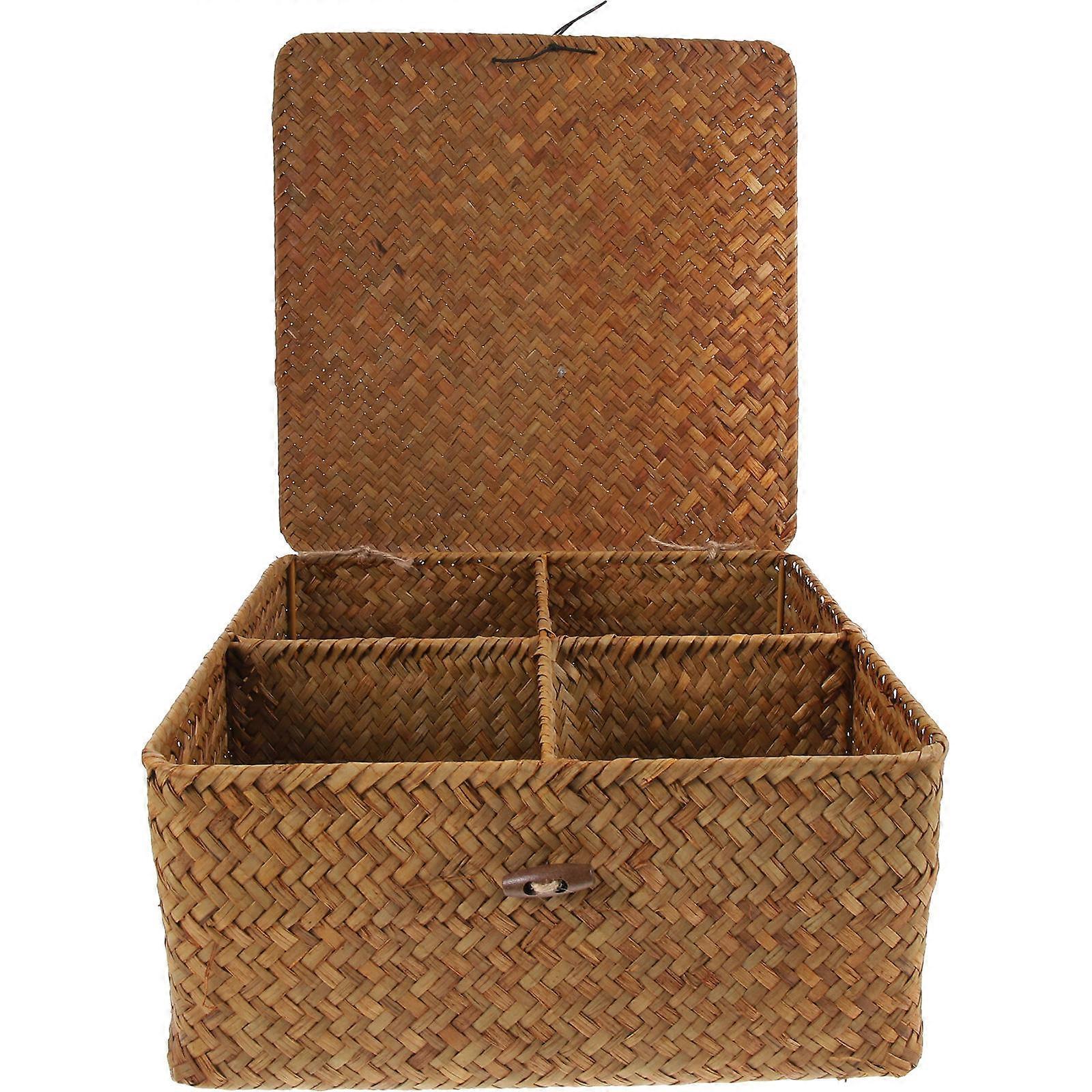 Sundries Organizer Storage Basket For Balcony Desktop Floor Use Light Brown Woven Material 1Pc