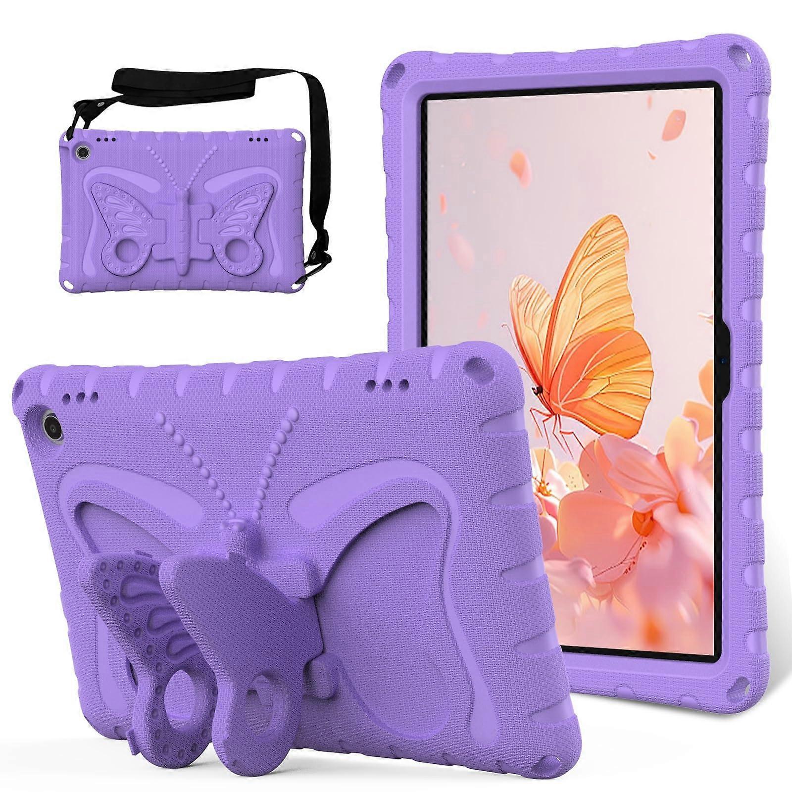 Tablet Protective Case for Kindle Fire Max 11 (13th Gen, 2023) - Lightweight Shockproof EVA with Shoulder Strap, Purple Butterfly Design