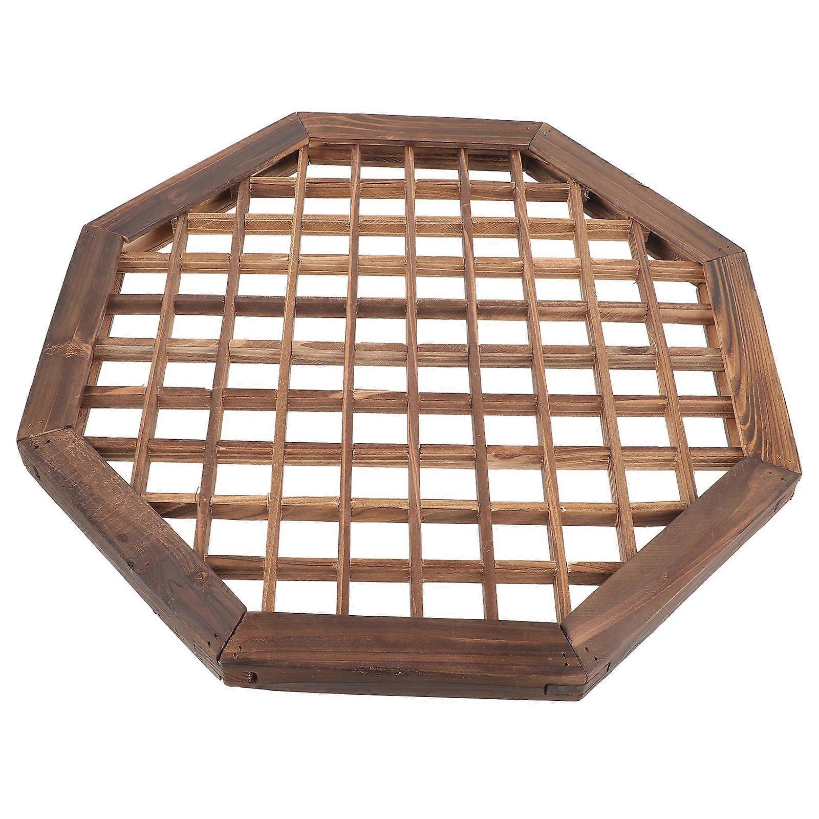 Rustic Style Wall Window Decor with Grid Design Made of Synthetic Material Light Brown