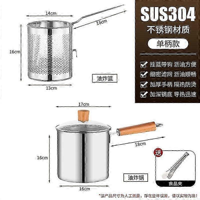 Deep Fryer With Basket: 3l Stainless Steel Deep Fryer Pot With Basket - Single Handle Frying Pot For Frying Boiling And Stewing
