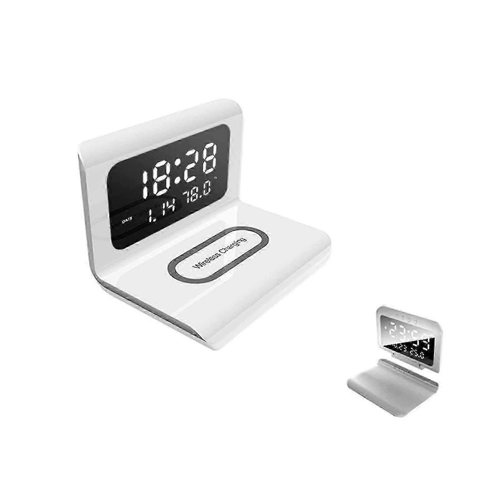 Wireless Charging Alarm Clock with Digital Calendar, Dual Alarm Bedside Clock & QI-Compatible Phone Charger