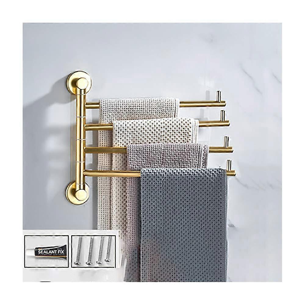 Rotatable Towel Holder, Aluminum, Wall Mount with Swing Arm, 4 Bars for Bathroom, Kitchen, and WC, 2 Installation Methods