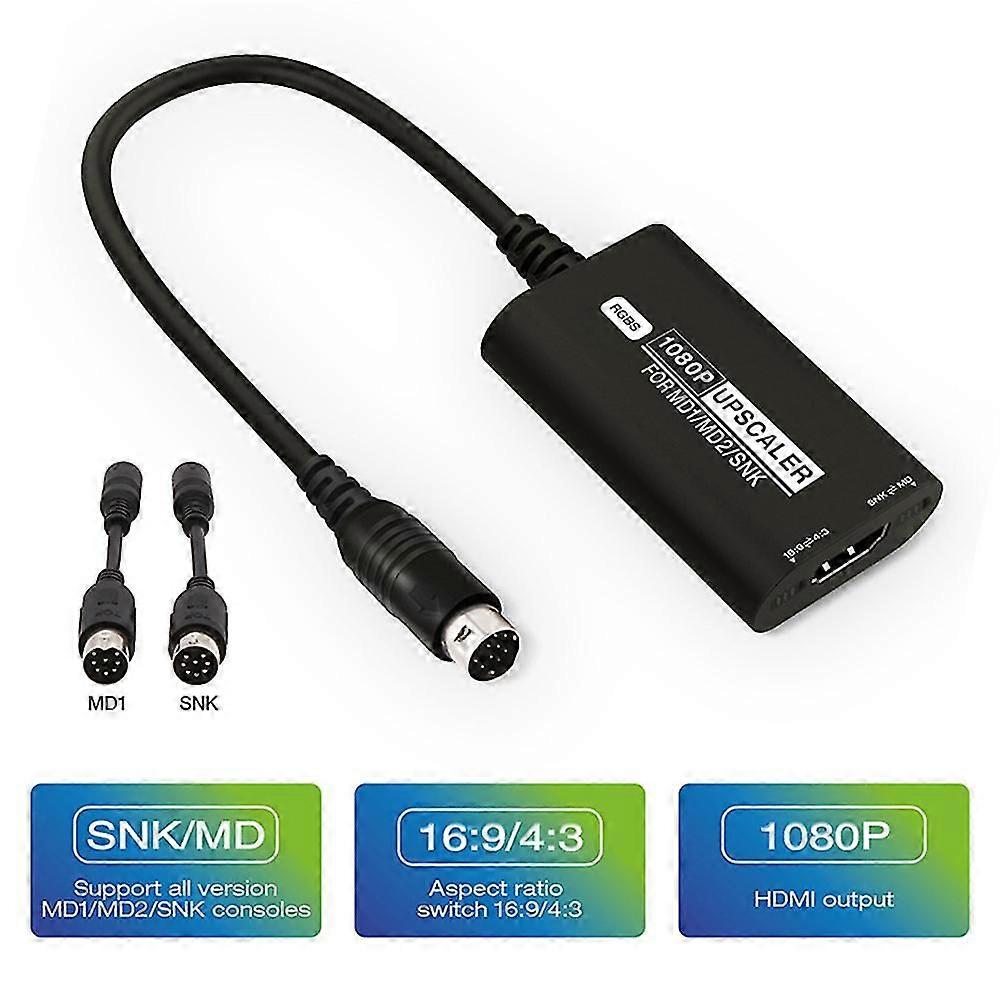 SEGA MD1 / MD2 / SNK RGBS Upscaler 1080P محول HDMI مع محول 16: 9/4: 3
