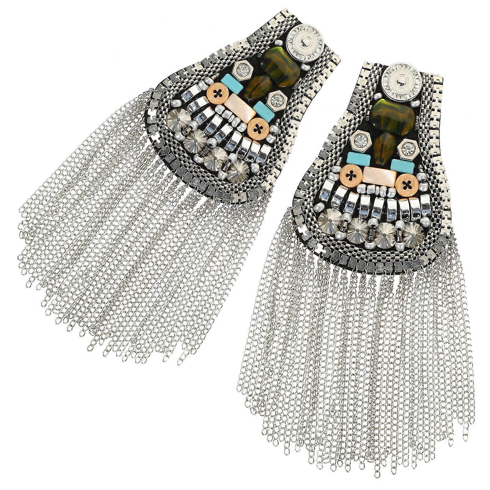 a refined and professional product description based on your input:

 

**2pcs Silver Tassel Chain Epaulettes – Metal Shoulder Badges for Ceremony,