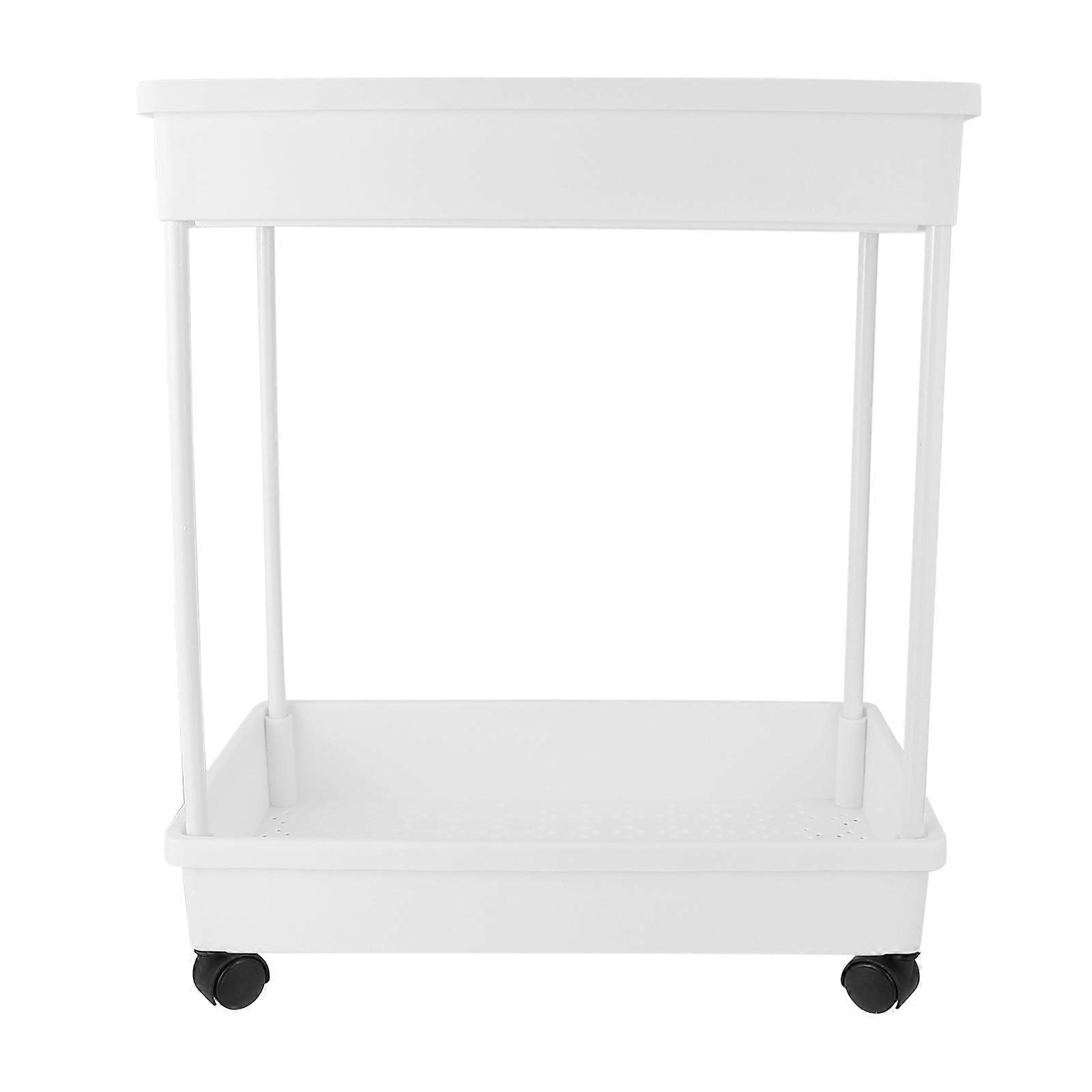 Rolling Storage Rack With Lockable Caster Wheels For Kitchen Office And Bathroom In White Color With 2-Tier Structure 1Pack