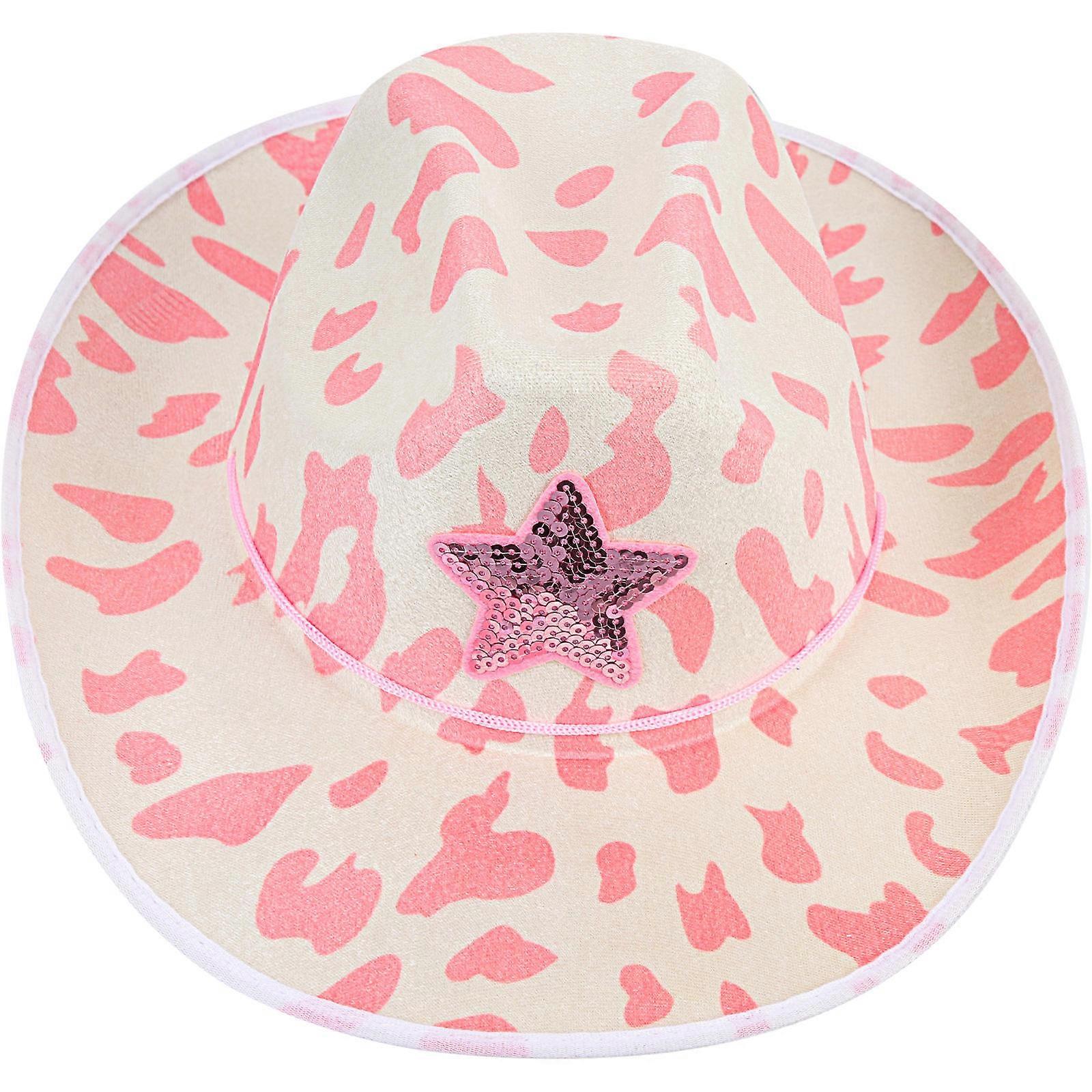 Pink Cowgirl Hat with Cow Print for Halloween and Costume Parties – Durable Felt Material with Chin String, Eye Catching Accessory for Cosplay and