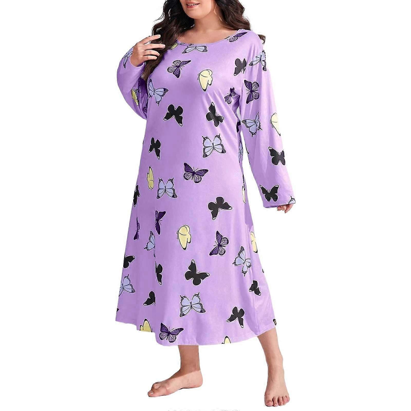Women's Nightdress Cotton Maternity Round Neck Short Sleeve Maxi Sleep Dress  Purple Floral Lightweight XL | Fruugo US