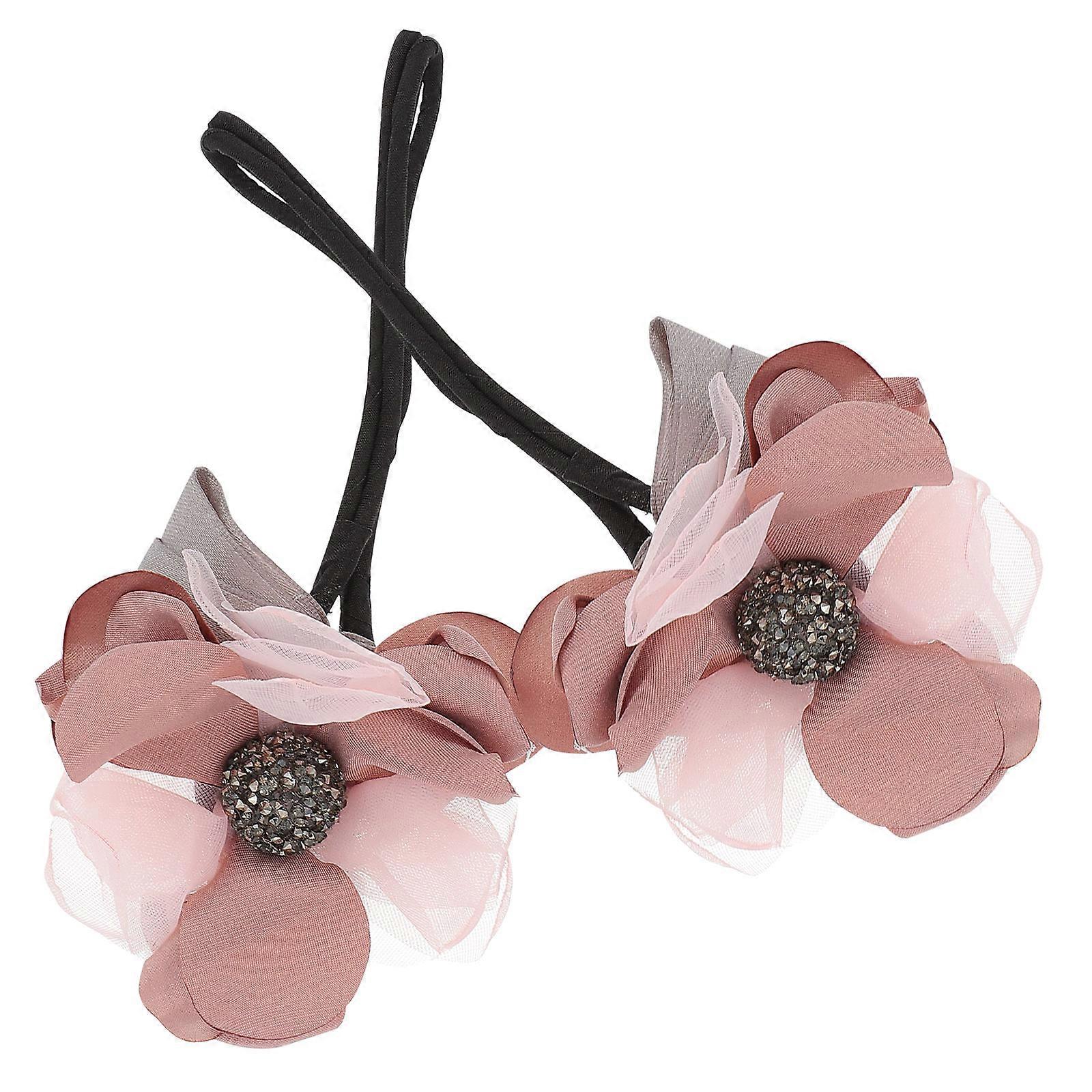 2Pcs Flower Hair Ties Elastic Hair Band Easy To Wear And Remove Pink布料 For Birthday 2Pack