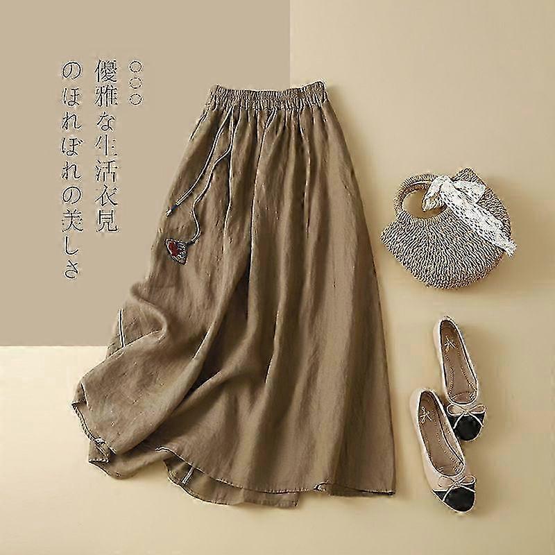 Summer Literary Lazy Design Cotton And Linen Skirt A-Line Mid-Lengt...