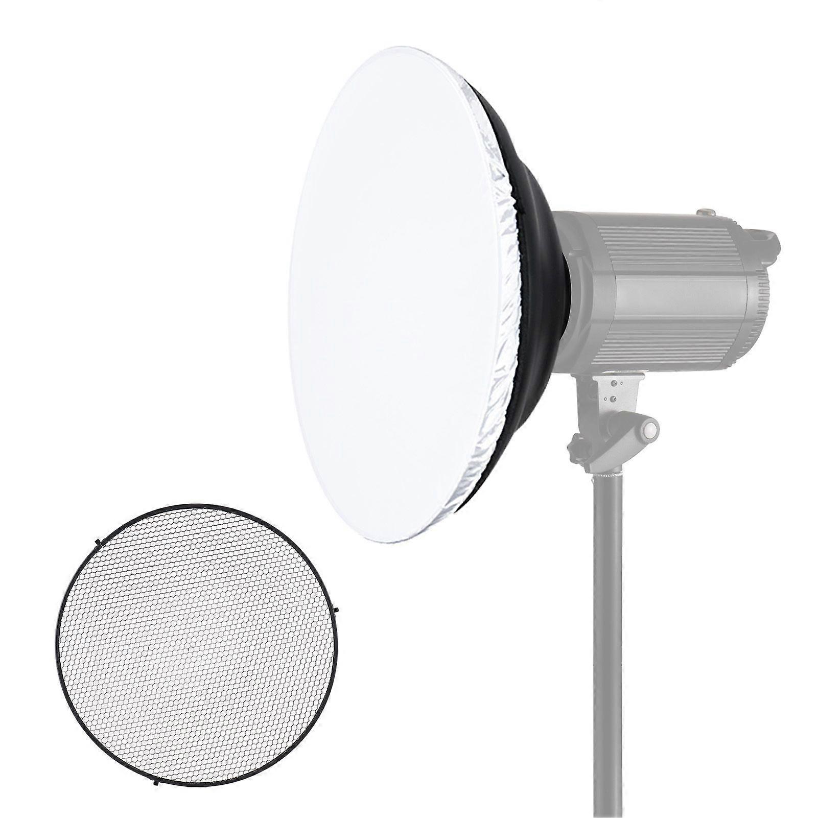 41.2cm/16in Studio Photography Reflector Beauty Dish Diffuser with Honeycomb Grid & Soft Cloth for Bowens Mount Speedlite Strobe Light, White Internal