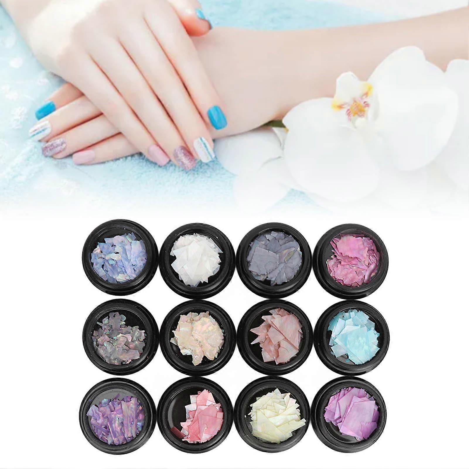12pcs Black Irregular Shell Flakes Nail Art Decoration Set