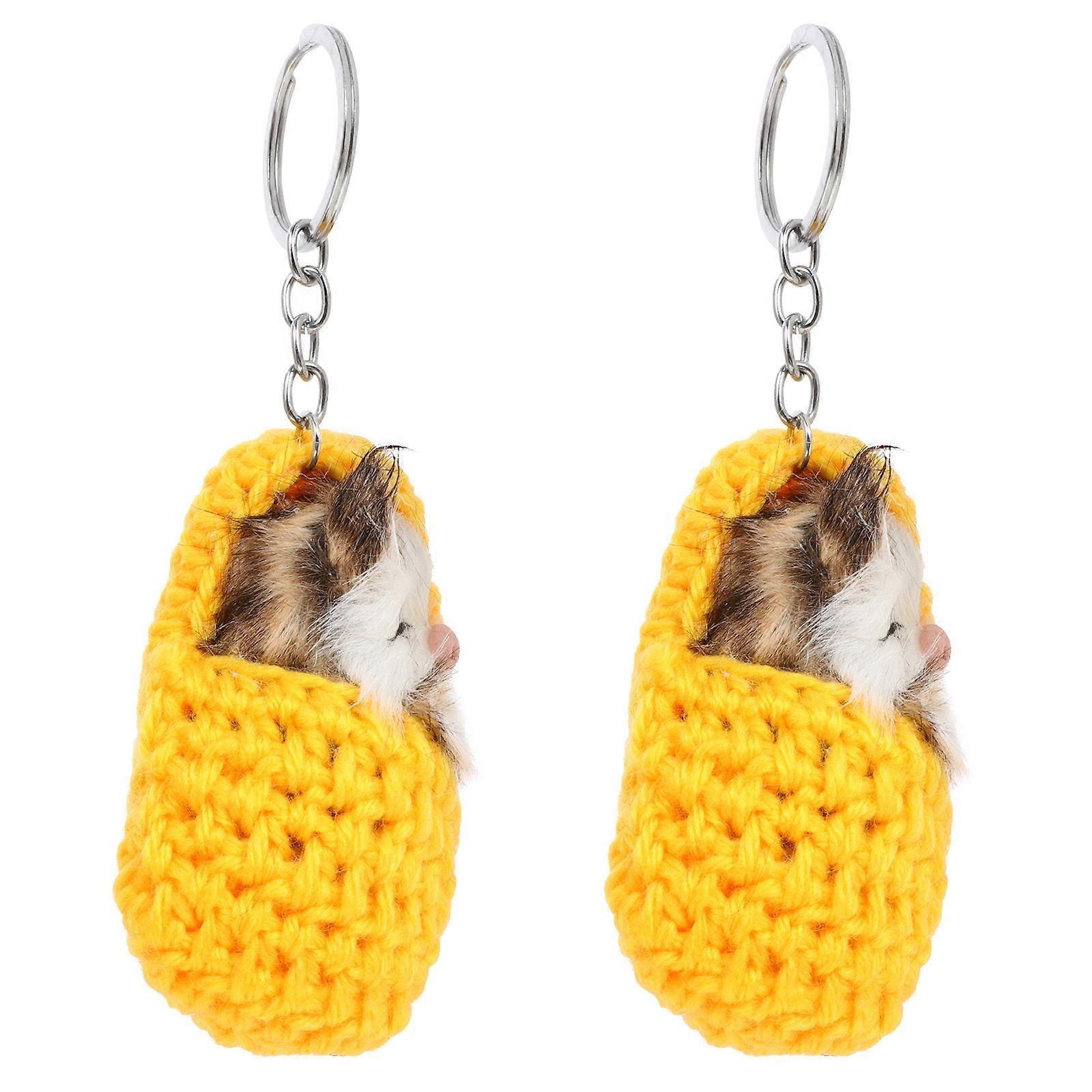 2Pack Decorative Sleeping Shape Key Chains For Daily Use And Gifts Made Of Yellow Fake Material