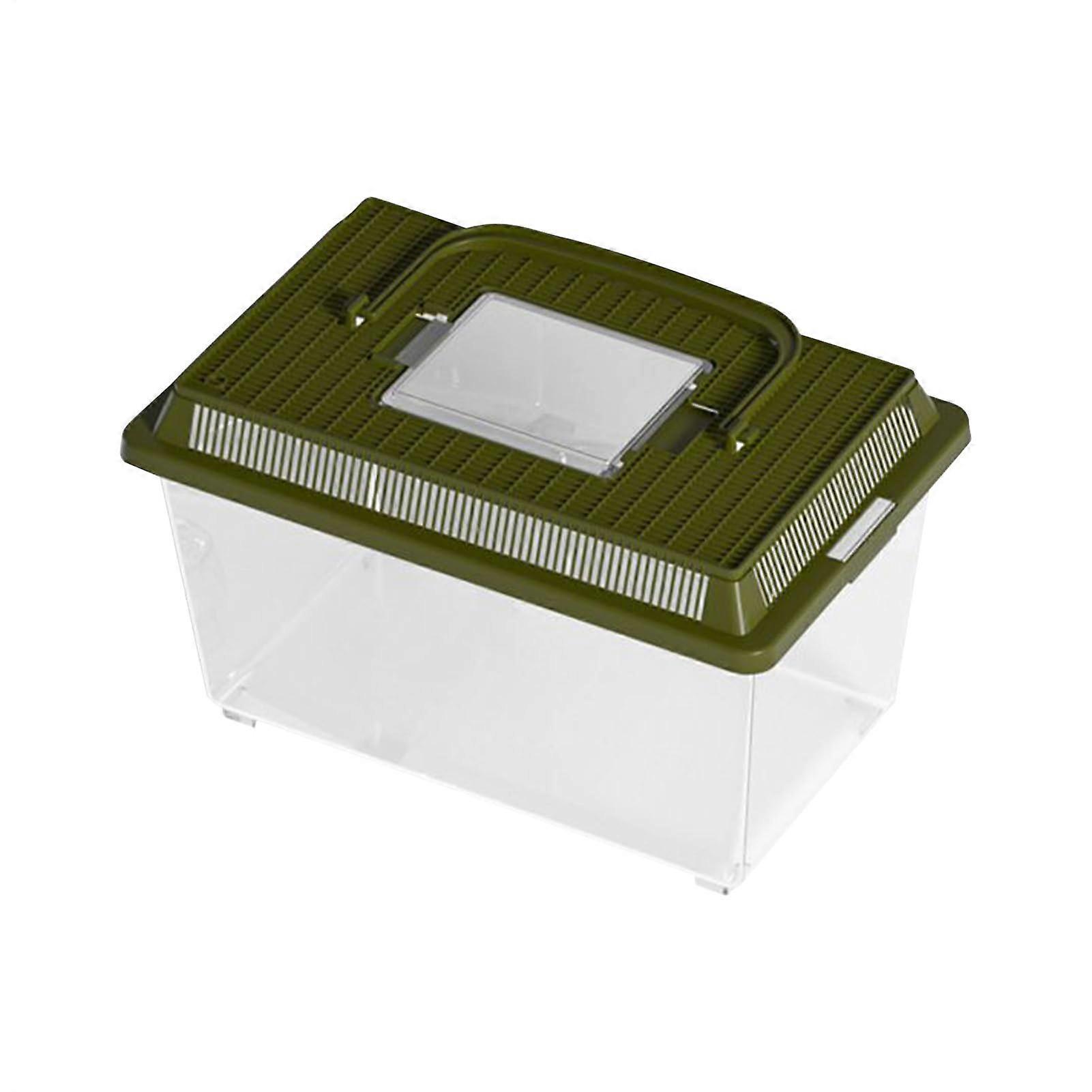 Mini Reptile Terrarium 23x13x15.5cm Reptile Feeding Box Breeding Cage Portable Handle Green For Bearded Dragon Tarantula