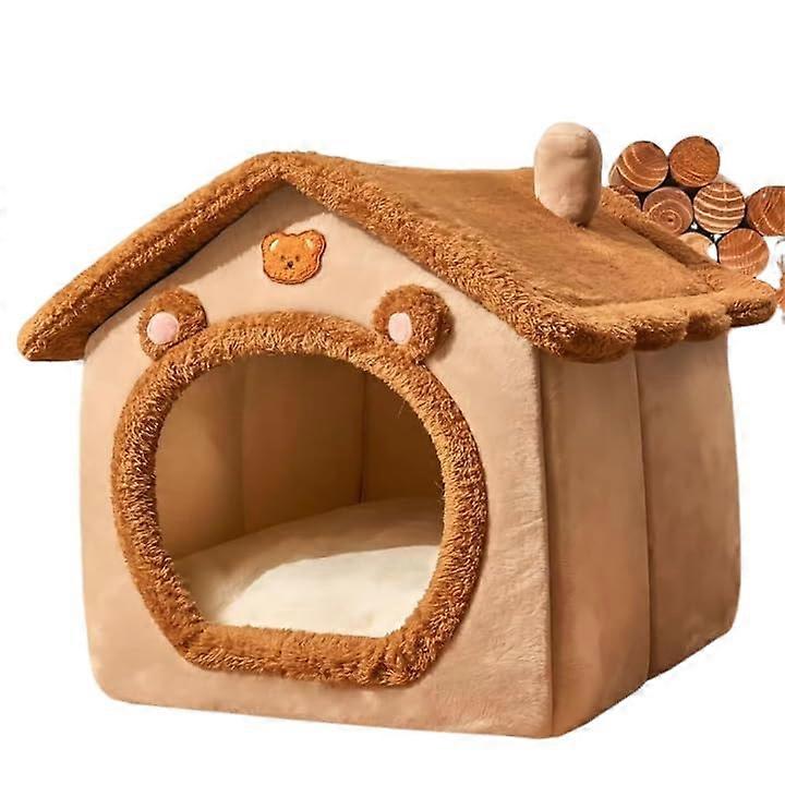Foldable Pet House With Removable Washable Cave Sofa Bed For Extra Small Dogs And Small And Medium Cats Tea Brown Size S