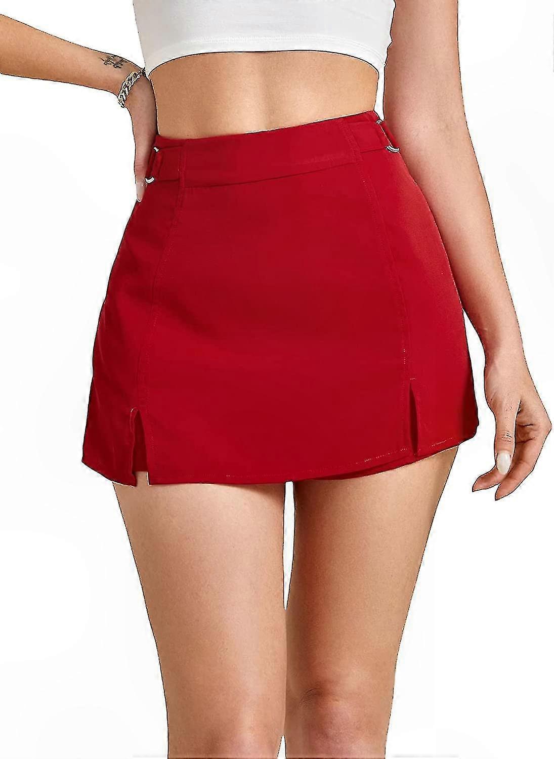 High Waist Mini Skirt with Split Hem and Zip-Up Closure for Women, Solid Color Short Skirt in Sizes S to 2XL