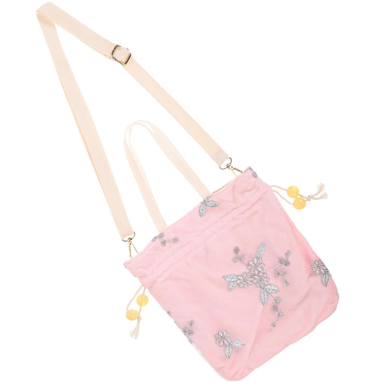 Pink Canvas Storage Bag Drawstring Bag for Storage 1Pcs