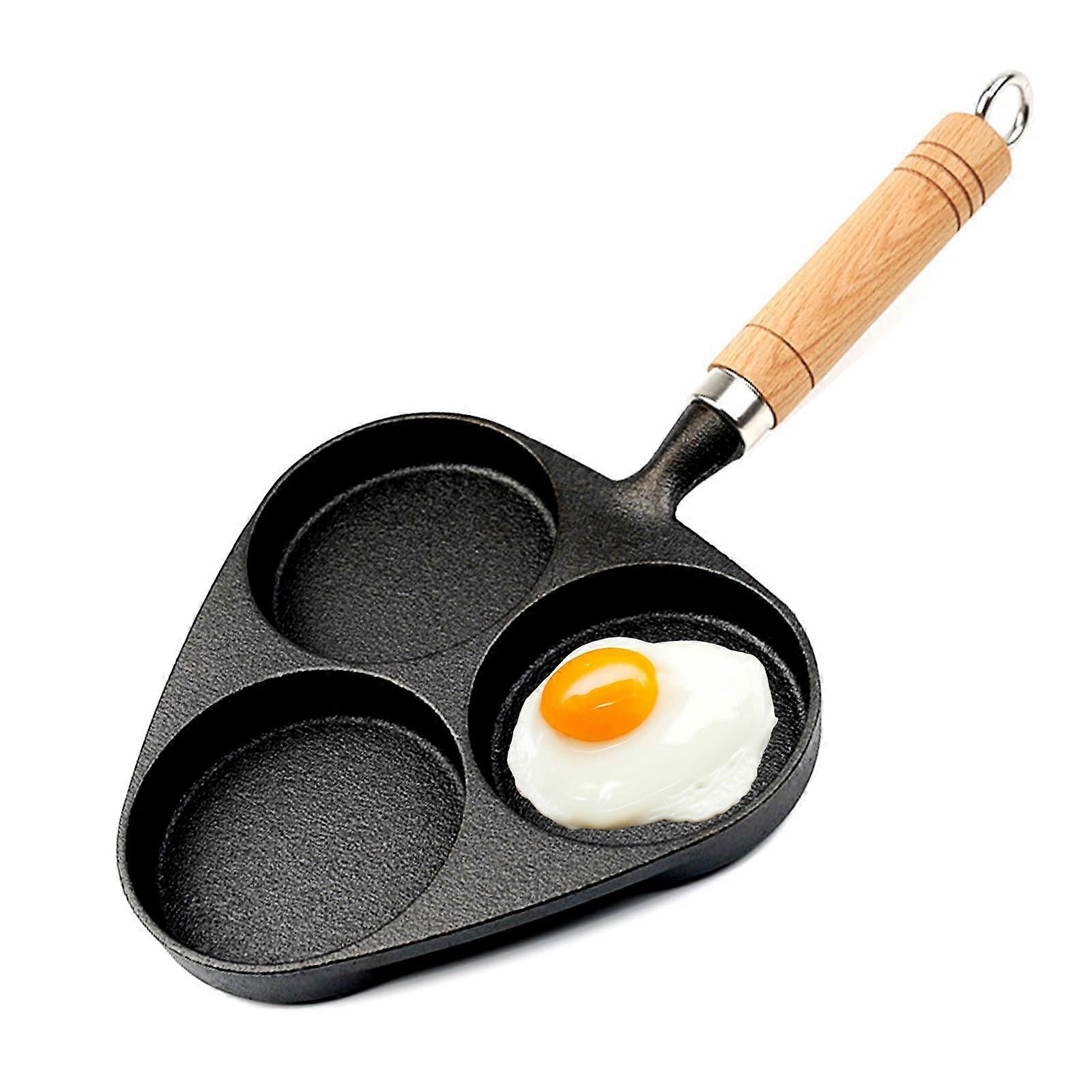 Egg Frying Pan 3In1 Nonstick Cast Iron Divided Grill Pan With Wooden Handle Mini Omelet Pan Pancake Pan Black