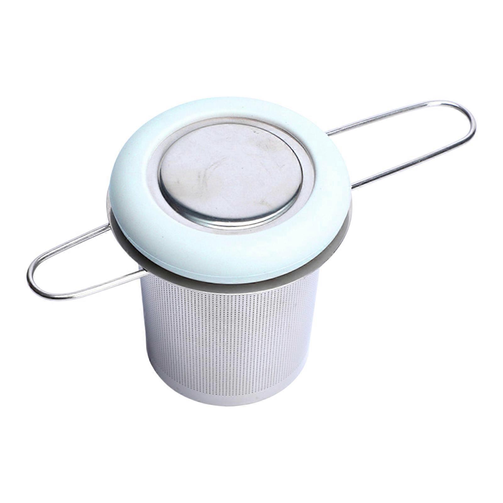 304 Stainless Steel Teas Filter With Detachable Designs Folding Handle Brewing Basket with Lid For Coffee  Light blue