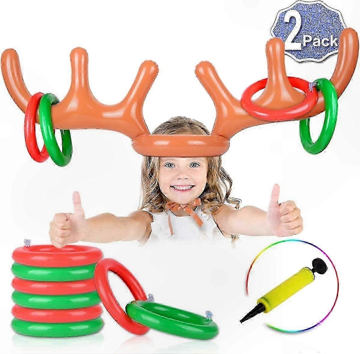 Holiday Party Game Kit with Inflatable Antlers and Ring Toss for Kids
