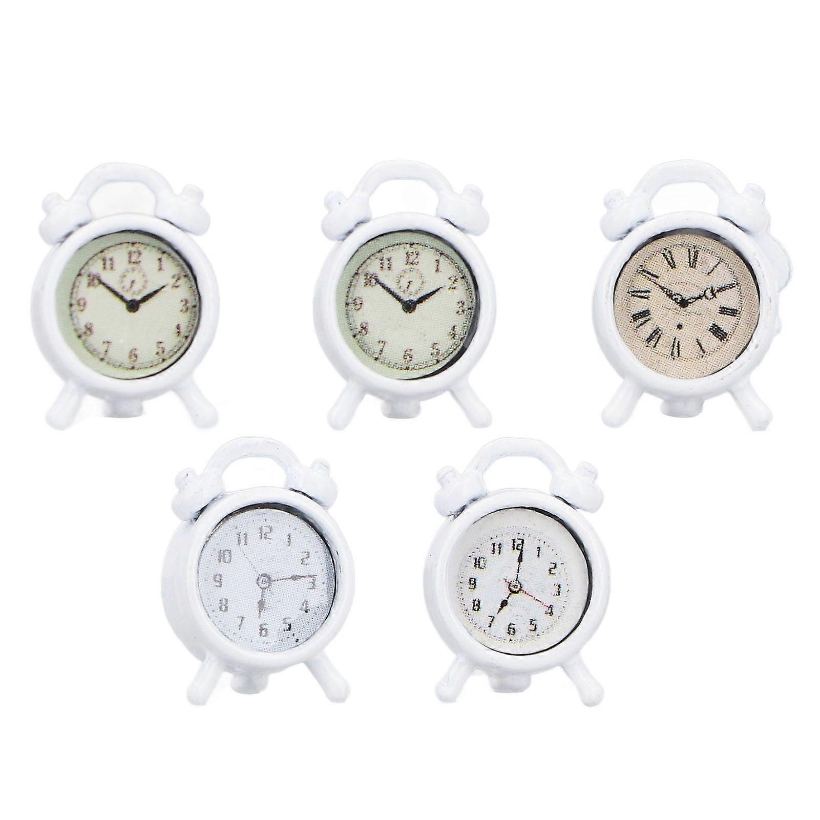 5 Pcs Dollhouse Miniature Alarm Clock Retro Design Lifelike Simulation Life Scene Mini Alarm Clock Model for 1/12 Scale