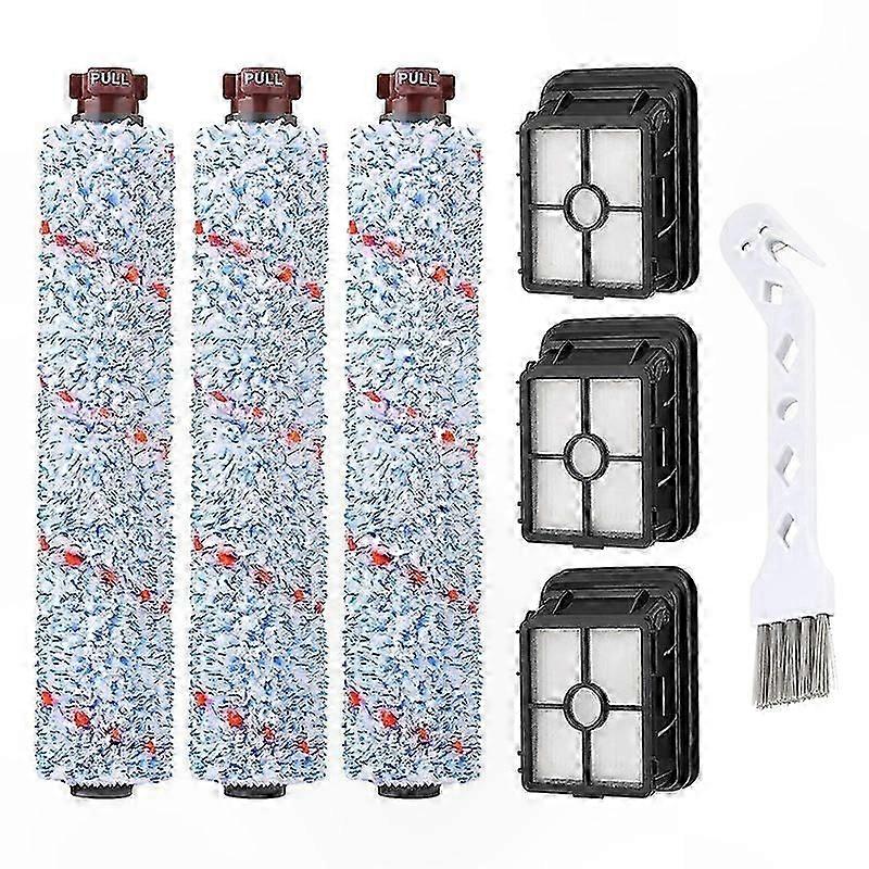 Multi-Surface Brush Roll and Vacuum Filter Replacement for CrossWave Cleaners, 3-Pack of Each