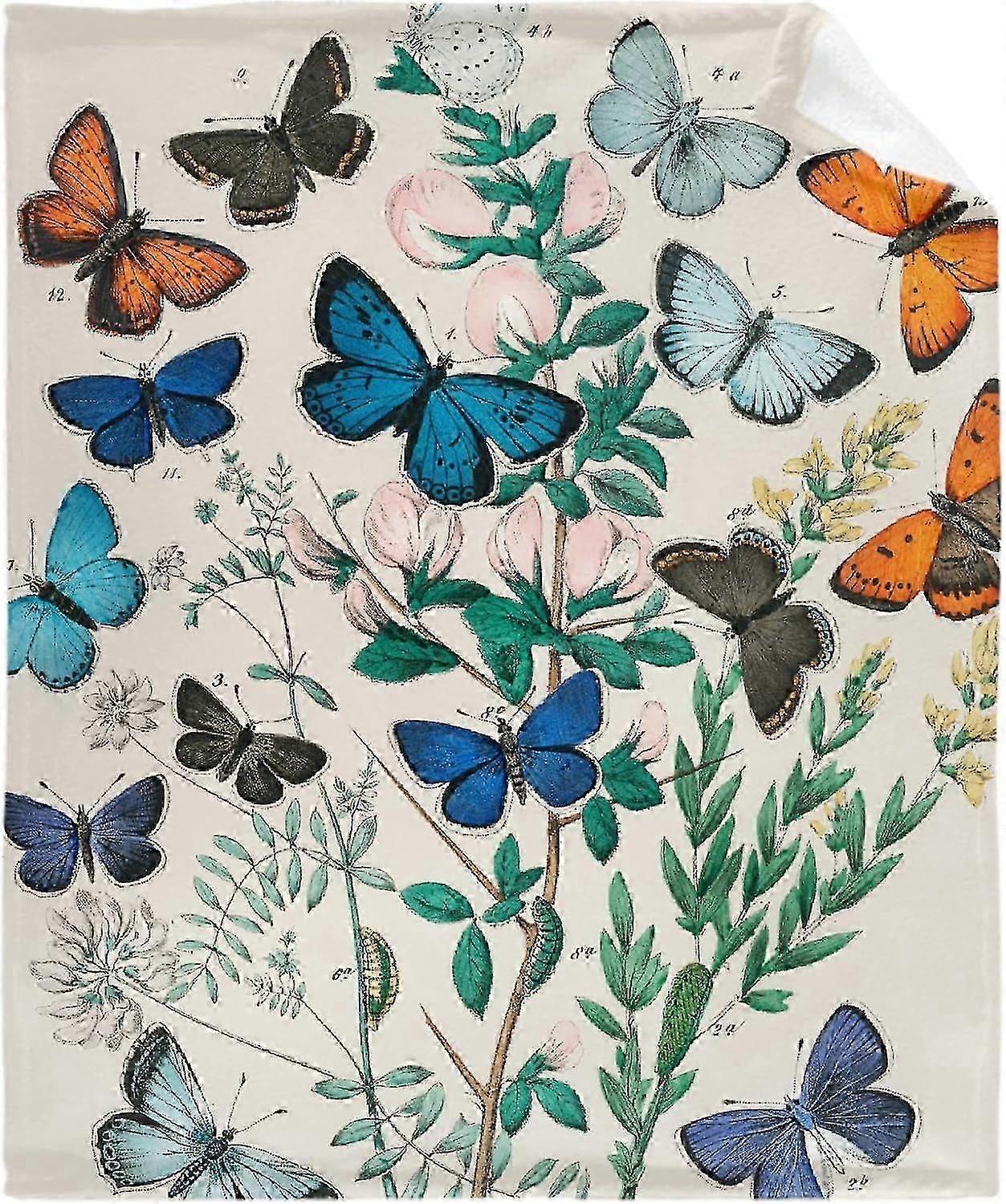 Vintage Style Beautiful Butterflies Flannel Blanket Throw Fuzzy King Size Super Soft For Bed, Sofa Luxurious Warm Cozy For All Seasons For Adult 2025