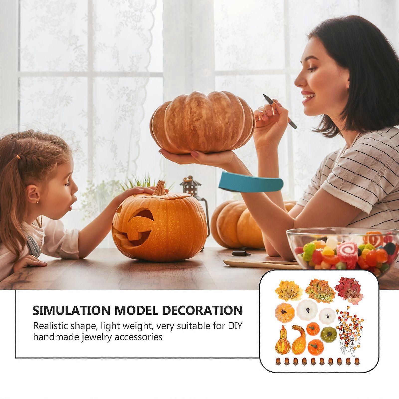 120Pcs Halloween Decorations Simulation Pumpkin Maple Leaf Gourd Models Photo Props