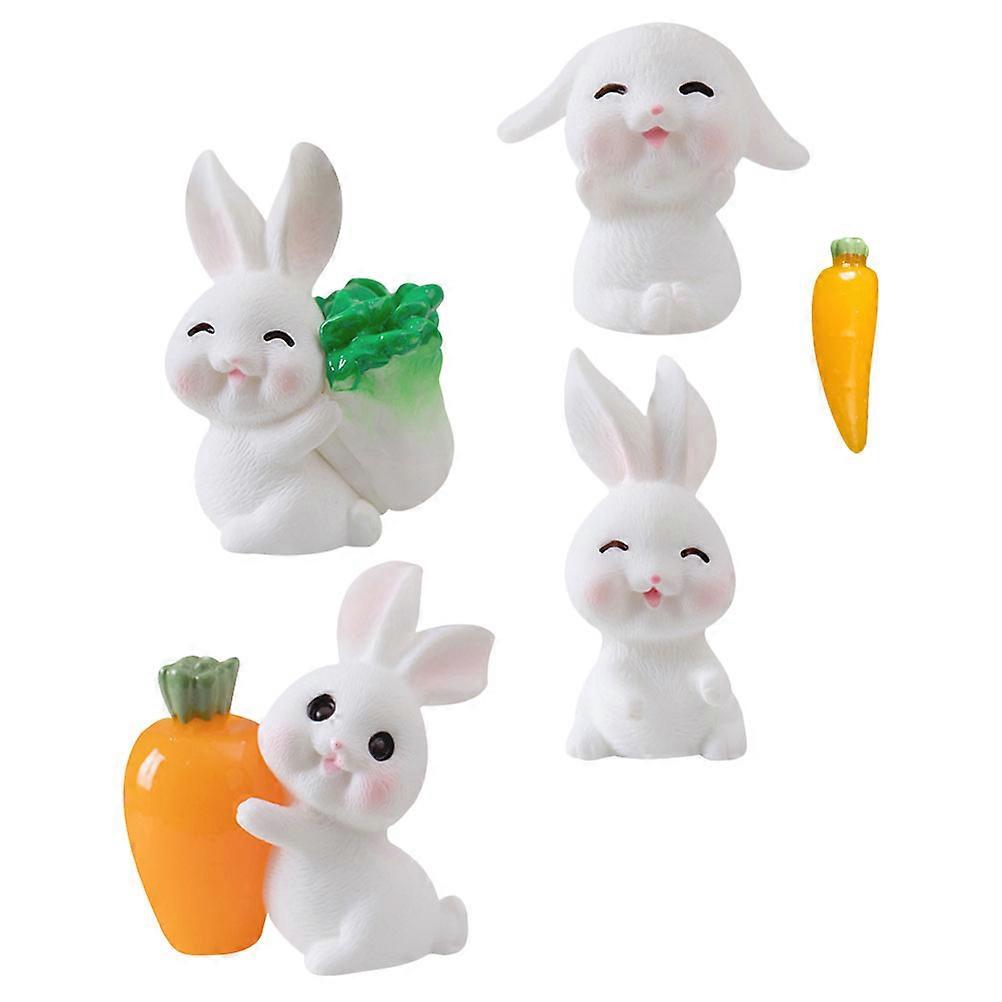 Mini Bunny Figurines Resin Tiny Rabbit Figurines for Decoration 2Sets Assorted Color