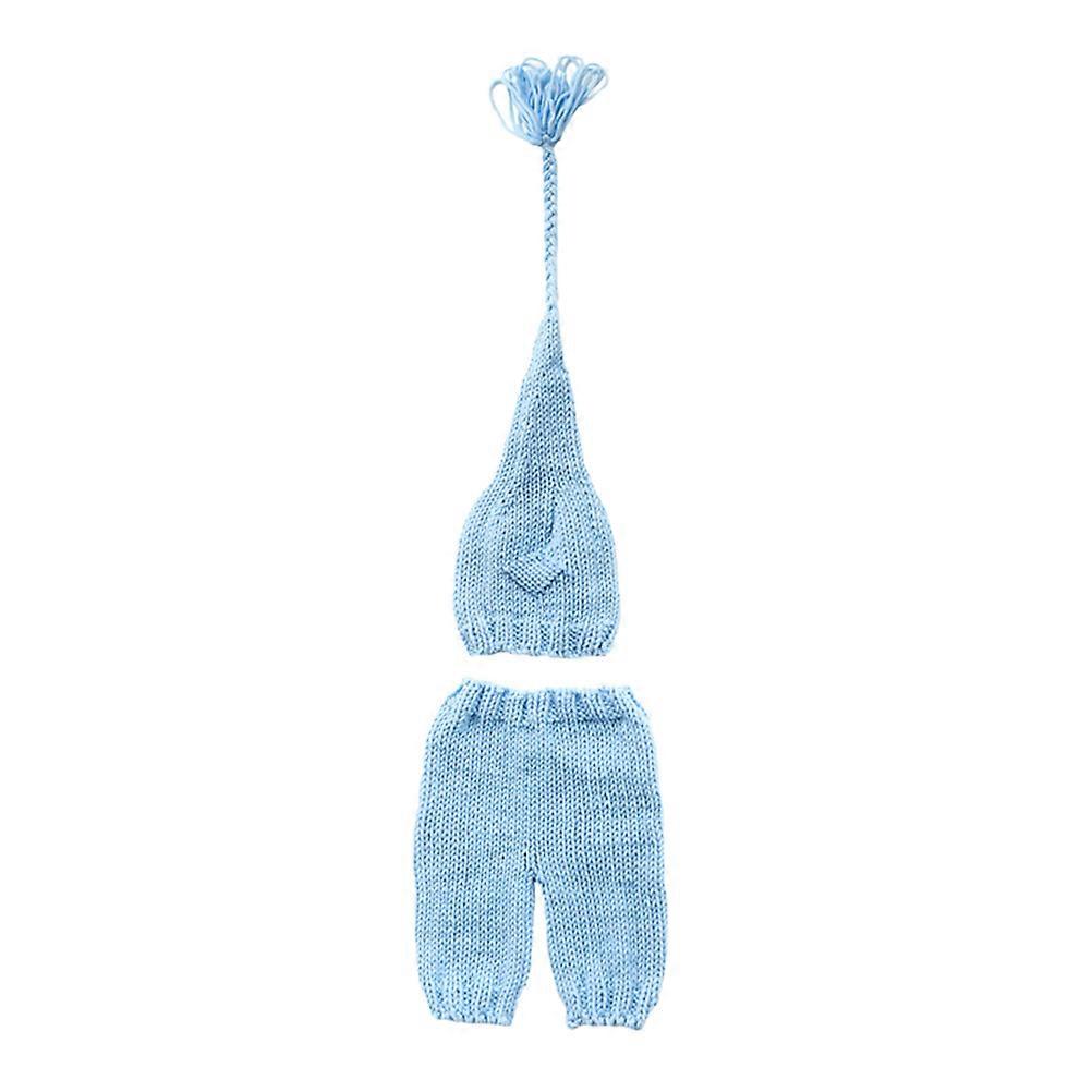 Baby Photography Props Long Tassel Hat for Newborn 2Pcs Light Blue