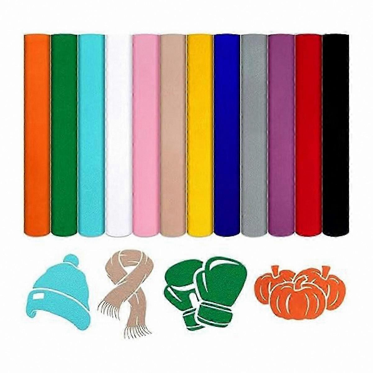 Flocked Iron-On Vinyl Sheets - 12 Pack Multicolor Heat Transfer Material for Crafting