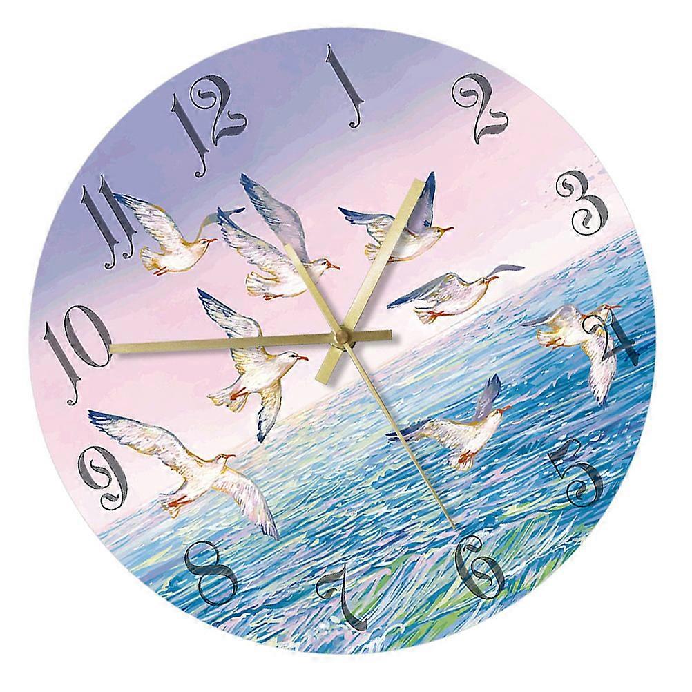 Ultra-Quiet Acrylic Hanging Wall Clock Seagull Pattern No Battery