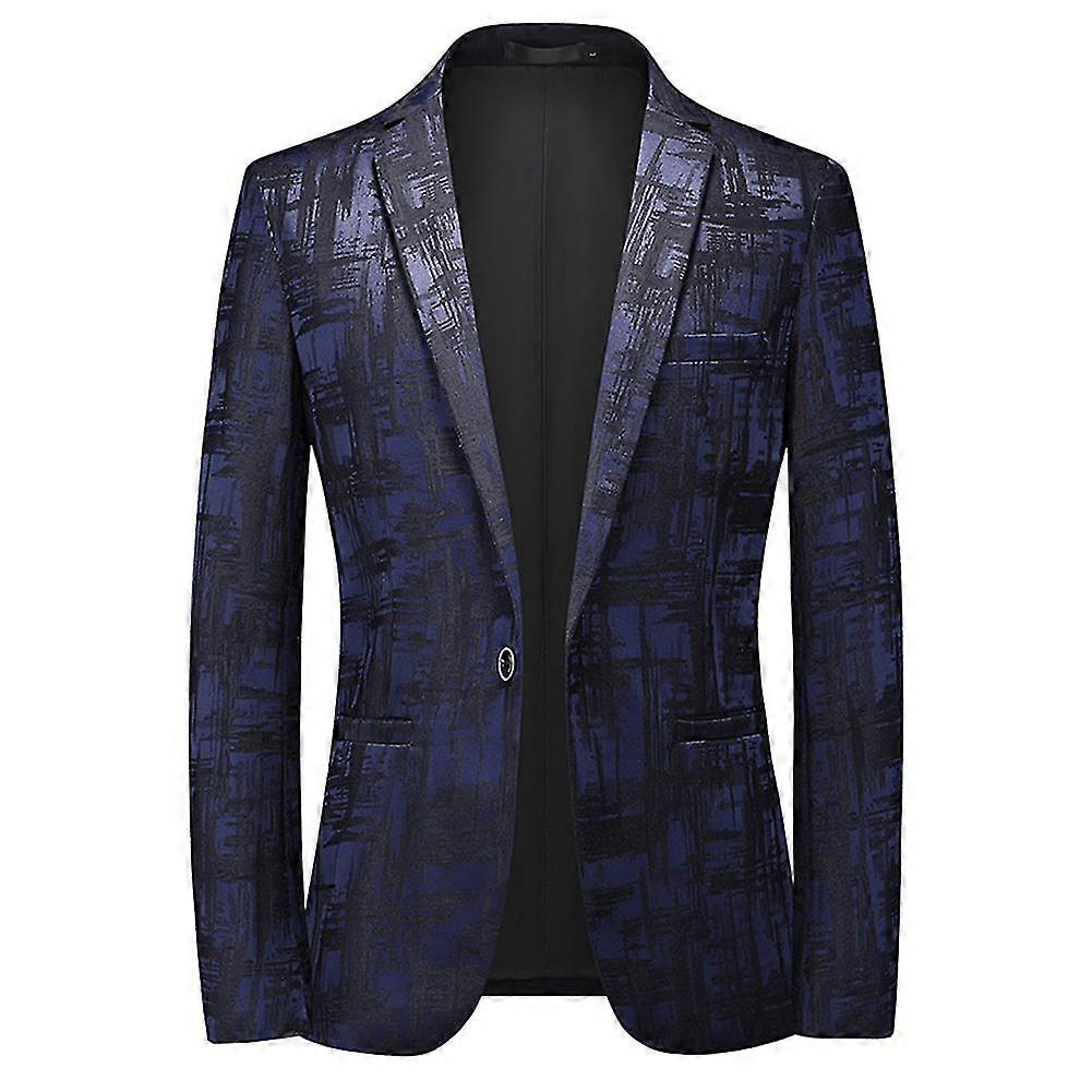 2025 Cloudstyle Men's Casual Plaid Notched Lapel 1 Button Blazer