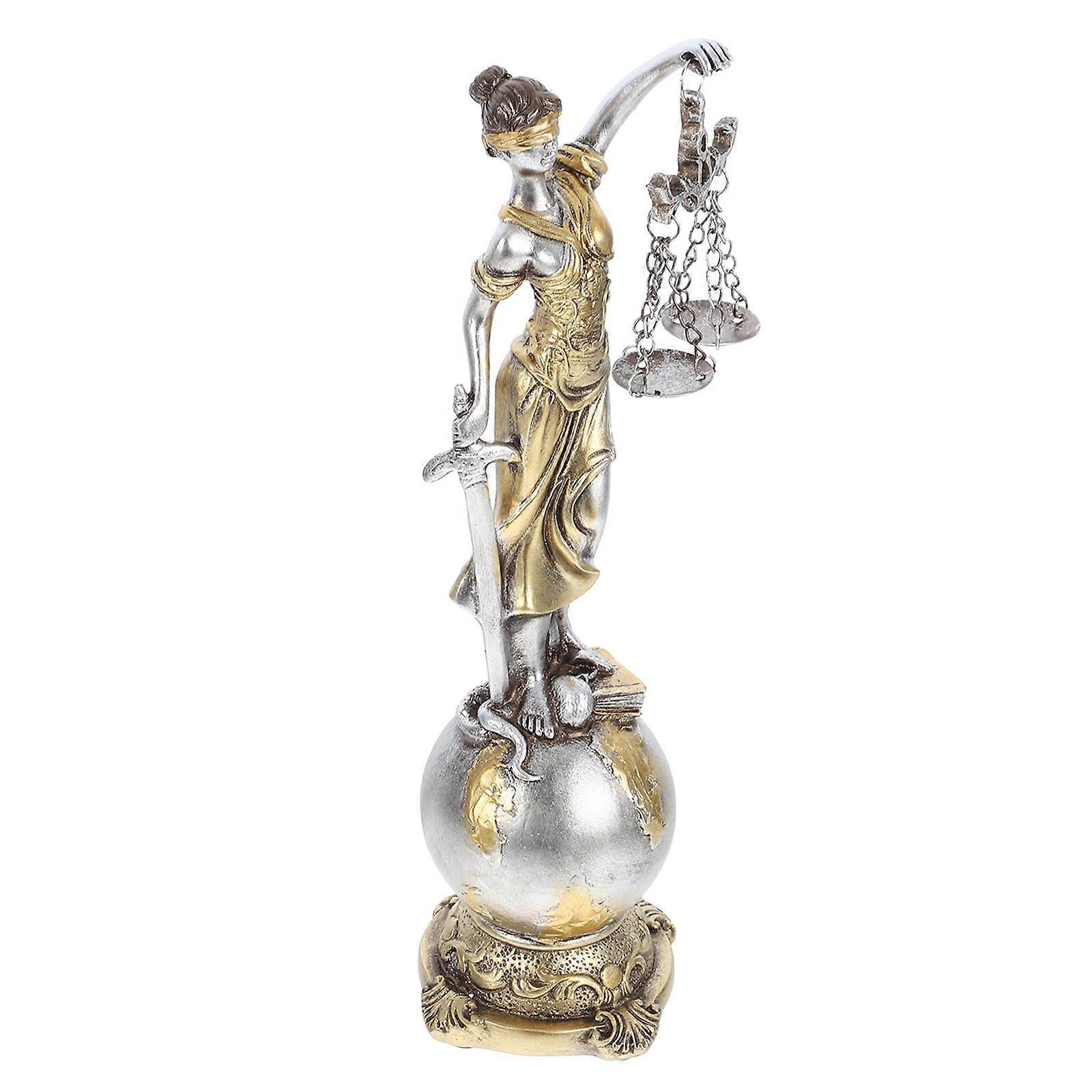 Statuetka Bogini Sprawiedliwości do Dekoracji Biura, 2 szt., Żywica, Wykończenie Srebrne