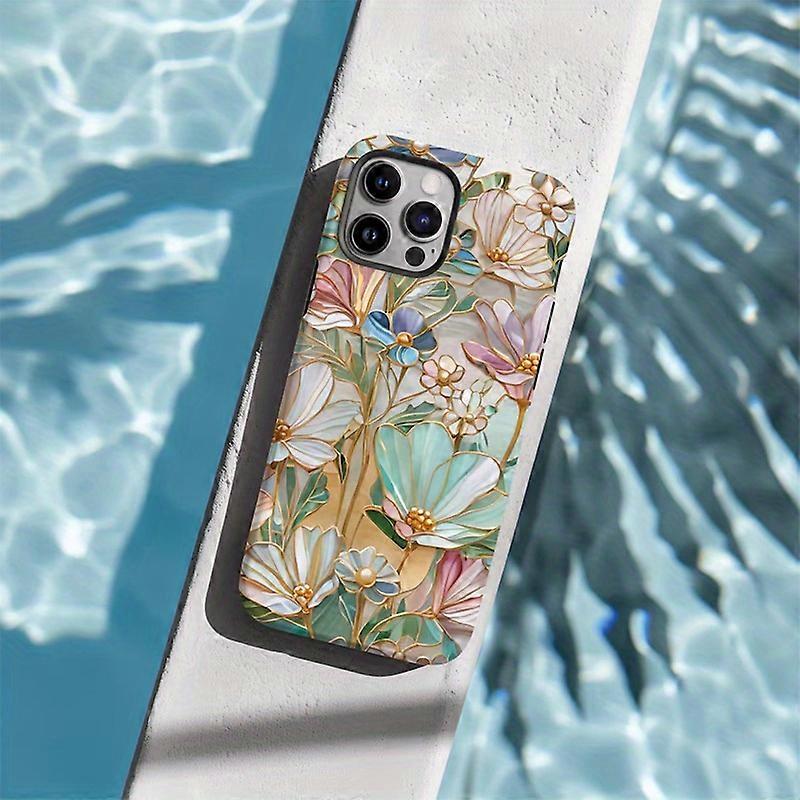 Romantic Floral Phone Case for IPhone 17 Air 16 15 14 13 12 11 Pro Max Xs XsMax Smooth Hard Shell and Black Soft Shell 2 IN 1
