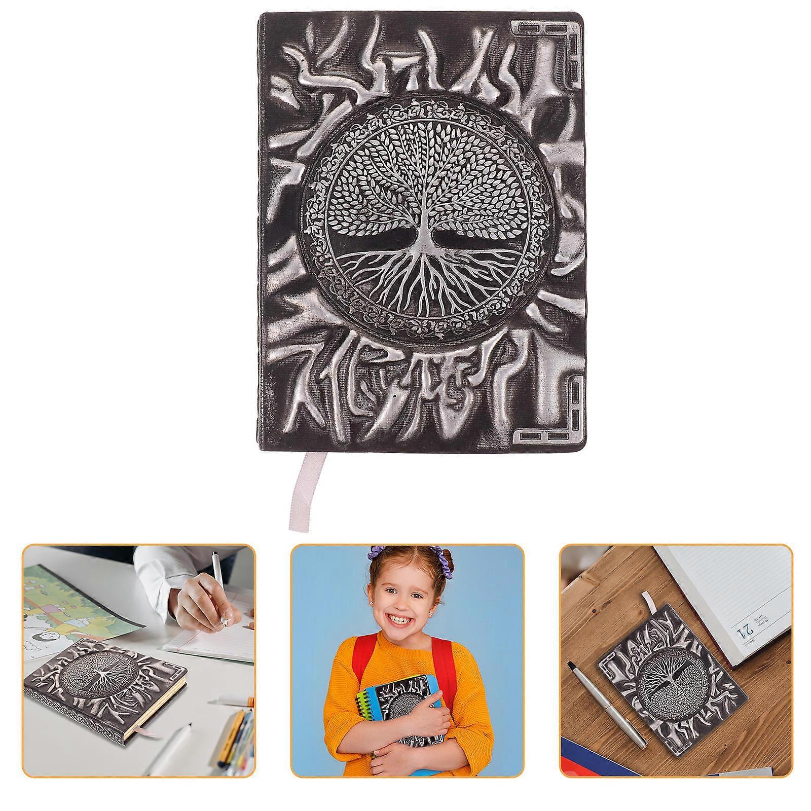 Vintage Notepad for Writing Use 3Pcs PU Embossed Cover Silver