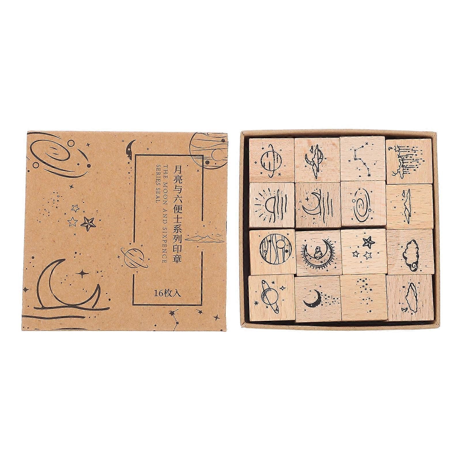 Small Stamps Multi Function Seal Diy Enthusiasts Craft Projects Journal Stamps Set Beechwood 3x2cm Decoration 16Pcs