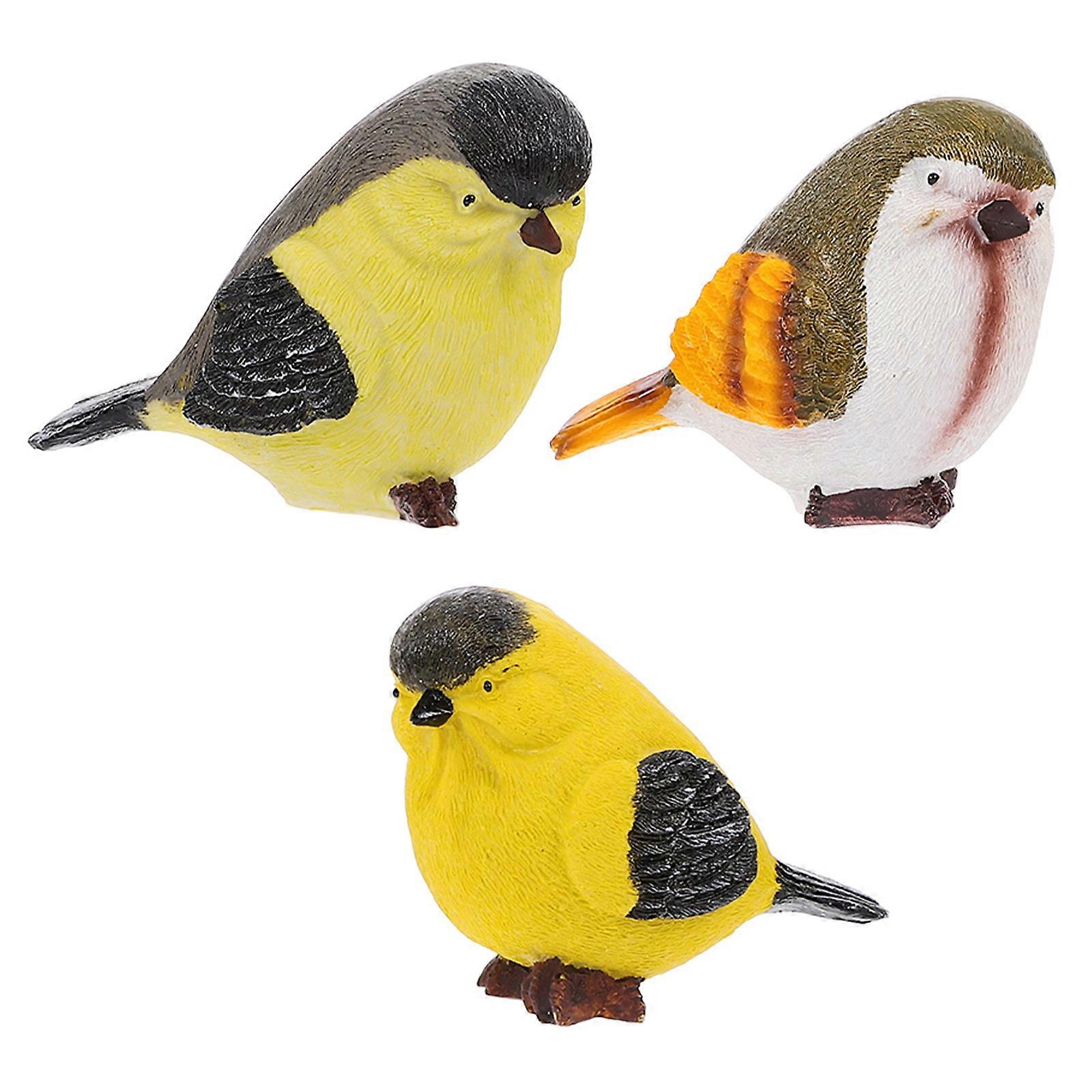 Artificial Bird Resin Decoration for Garden Use 3Pcs Country Style Model