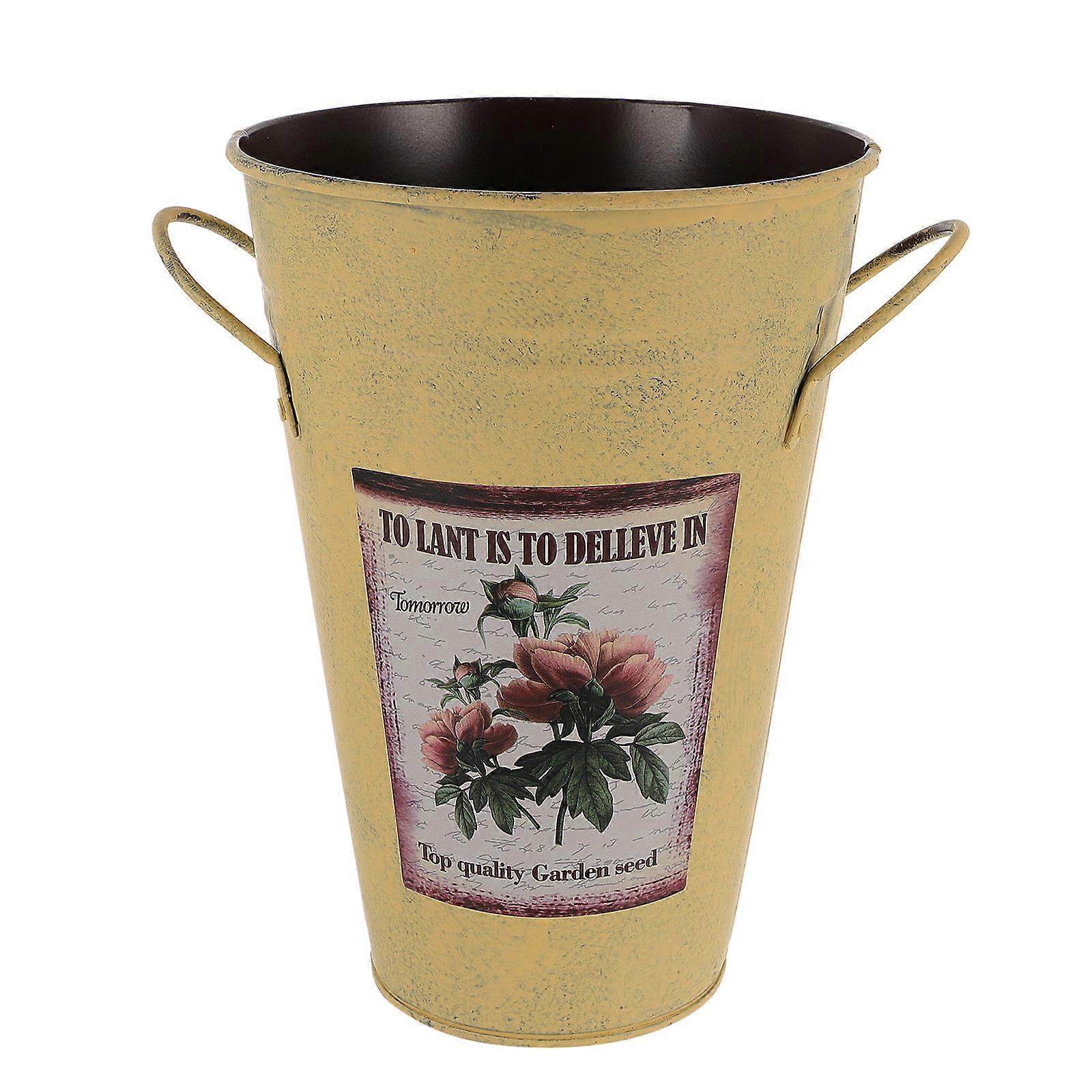 Iron Flower Keg 1Pcs Yellow Vintage Artistic Desktop Flower Implement for Storage Use