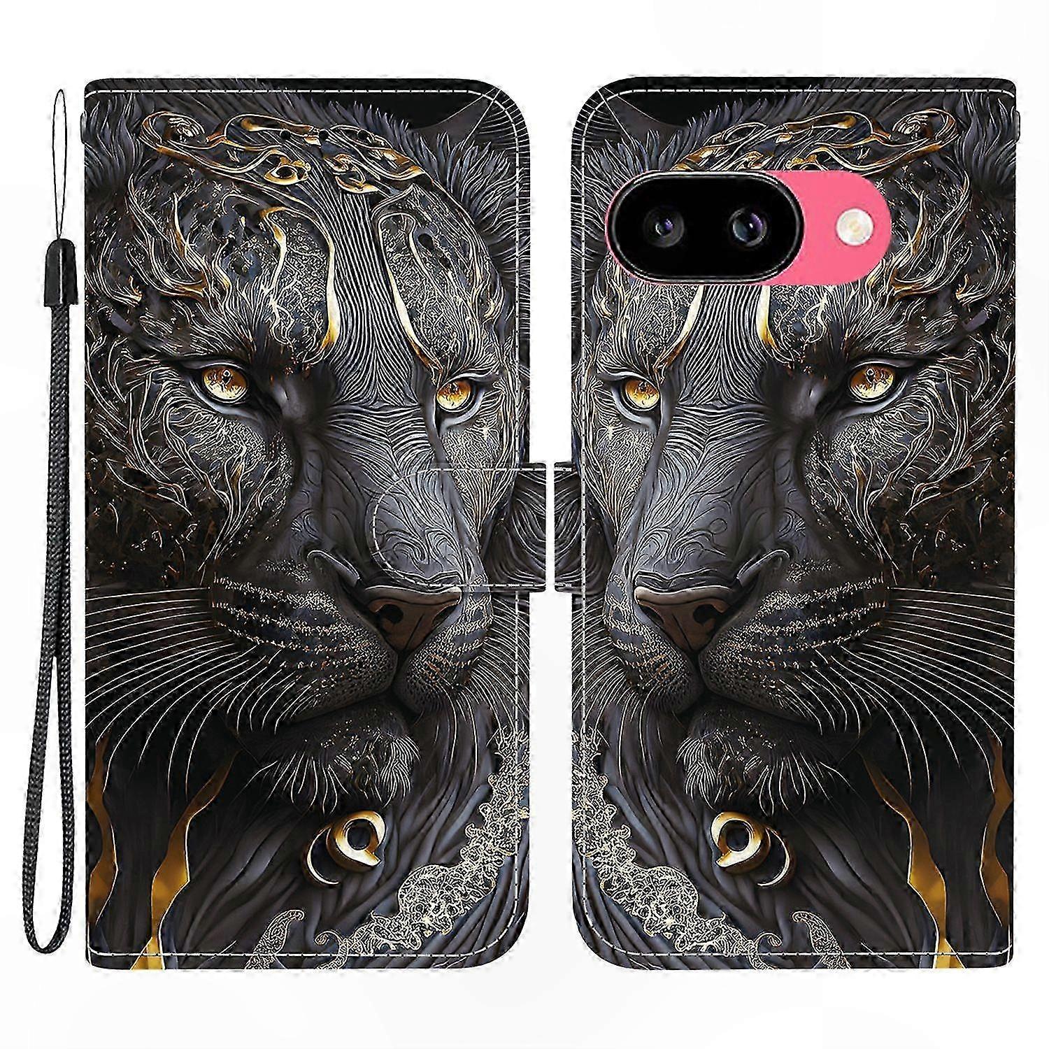 Leather Wallet Case with Stand Function and Wrist Strap for Phone Cover Pattern Printing Compatible with Pixel 9a